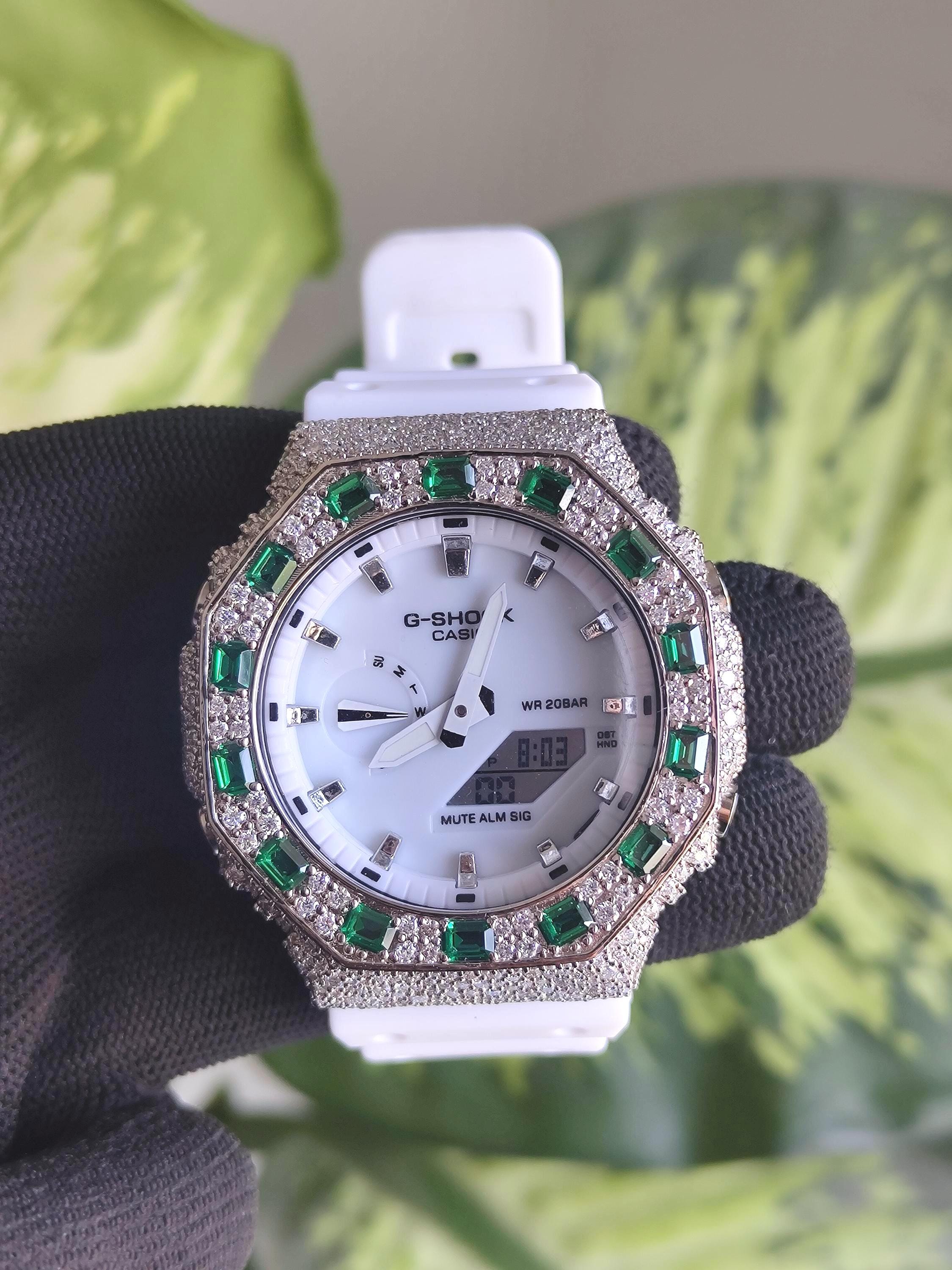 Custom Iced Out Watch: VVS Moissanite, GREEN Dial by Silvoura