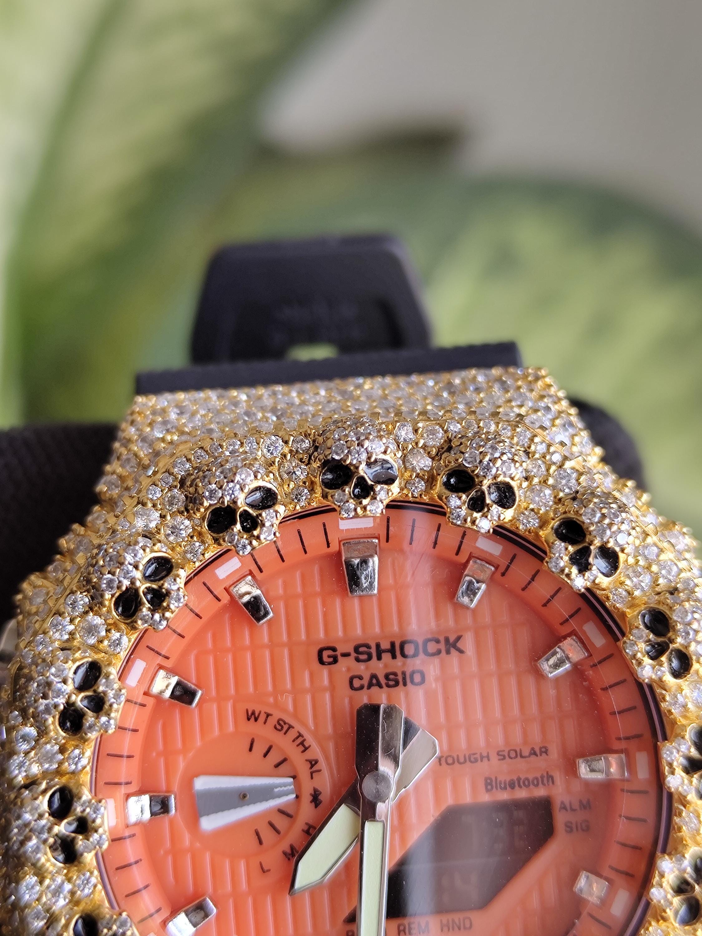 Custom Iced Out Moissanite Watch  – Gold Finish – Skull bazel