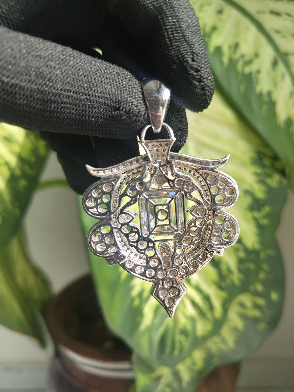 Art Deco Style Moissanite Silver iced out Pendant