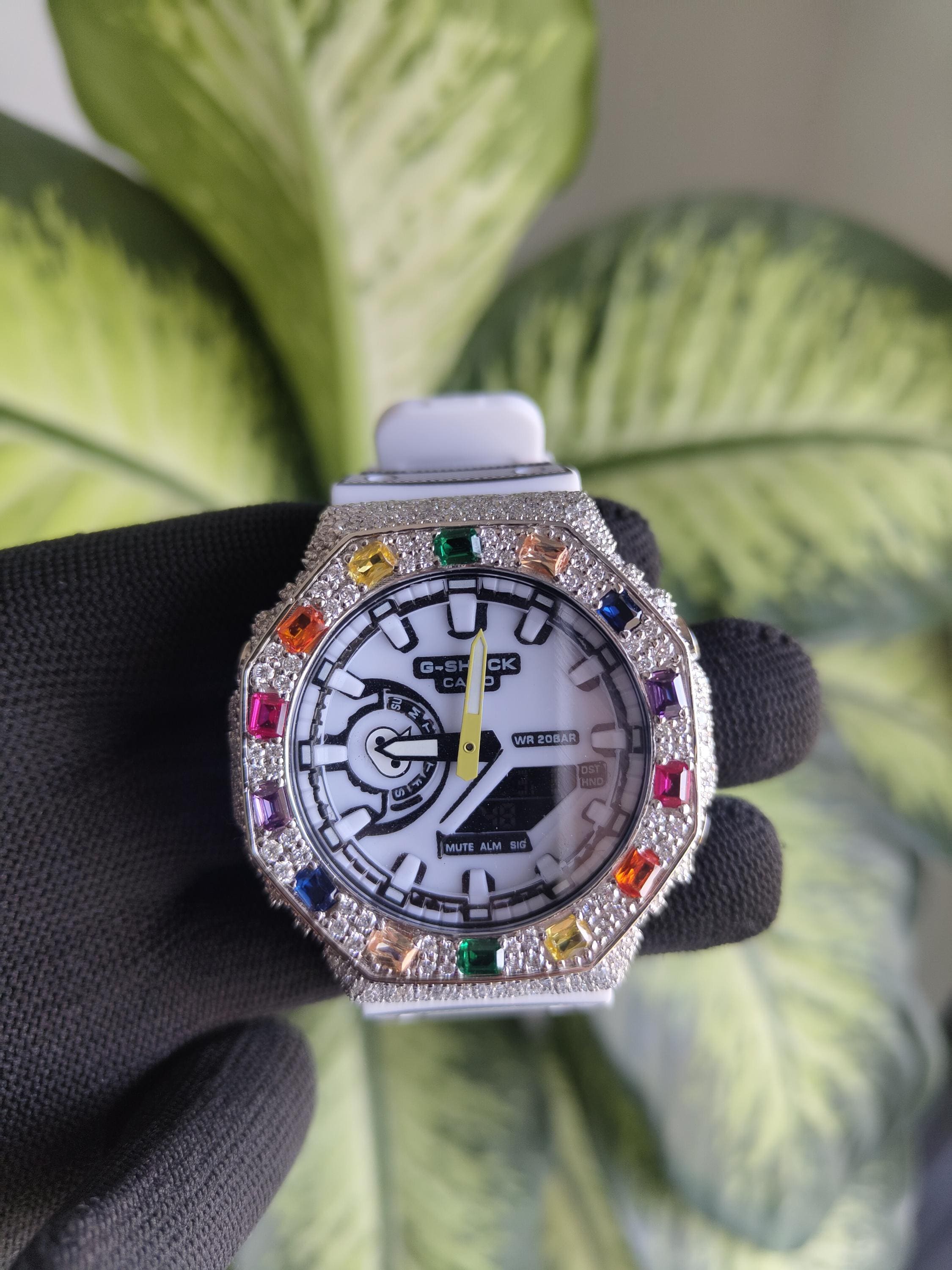 Custom Iced Out Watch: VVS Moissanite, Rainbow Dial by Silvoura