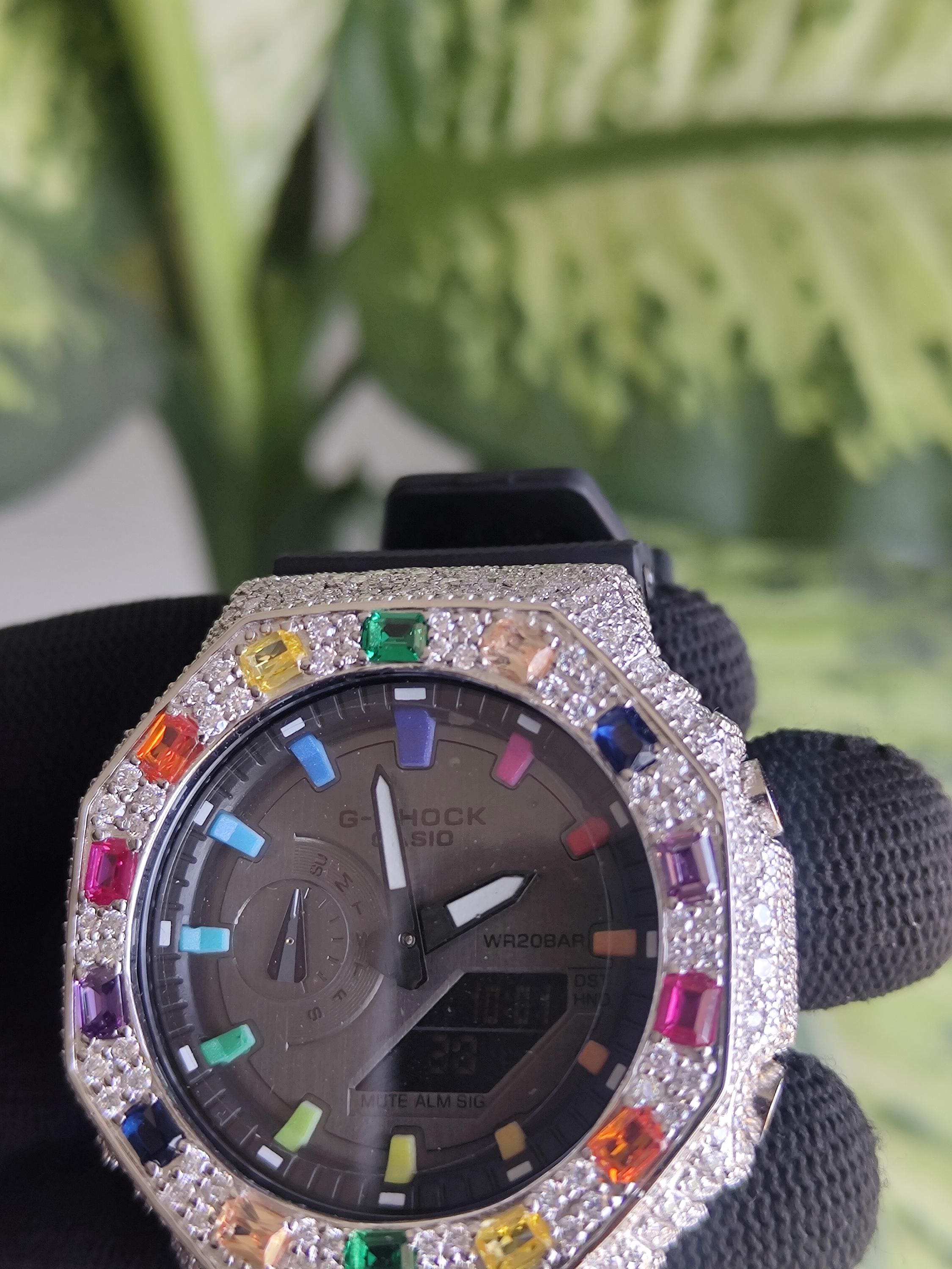 Custom Iced Out Watch: VVS Moissanite, Rainbow Dial by Silvoura