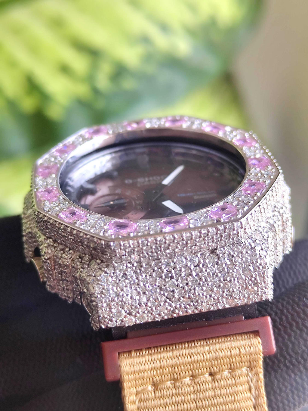 Custom Iced Out Watch: VVS Moissanite, pink Dial by Silvoura