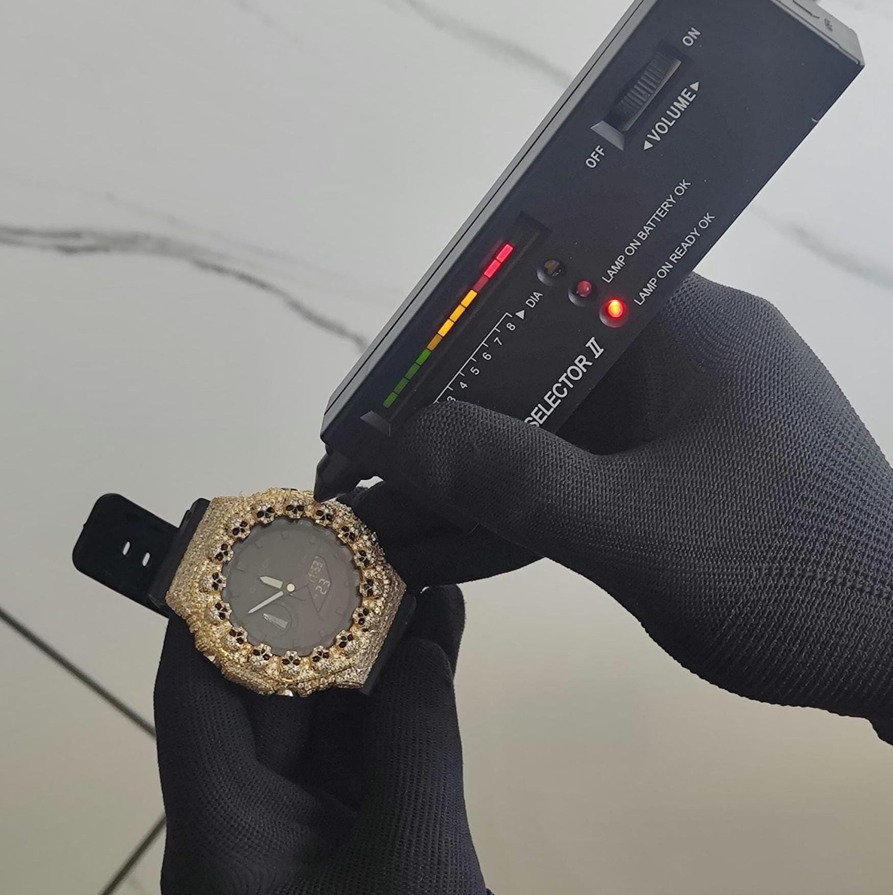 Custom Iced Out Moissanite Watch  – Gold Finish – Skull bazel