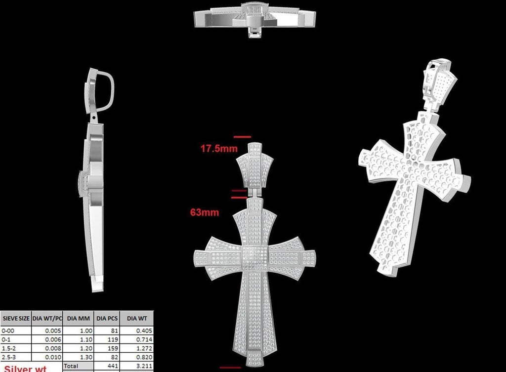 Iced Out Cross Moissanite Pendant : Sterling Silver Hip Hop cross