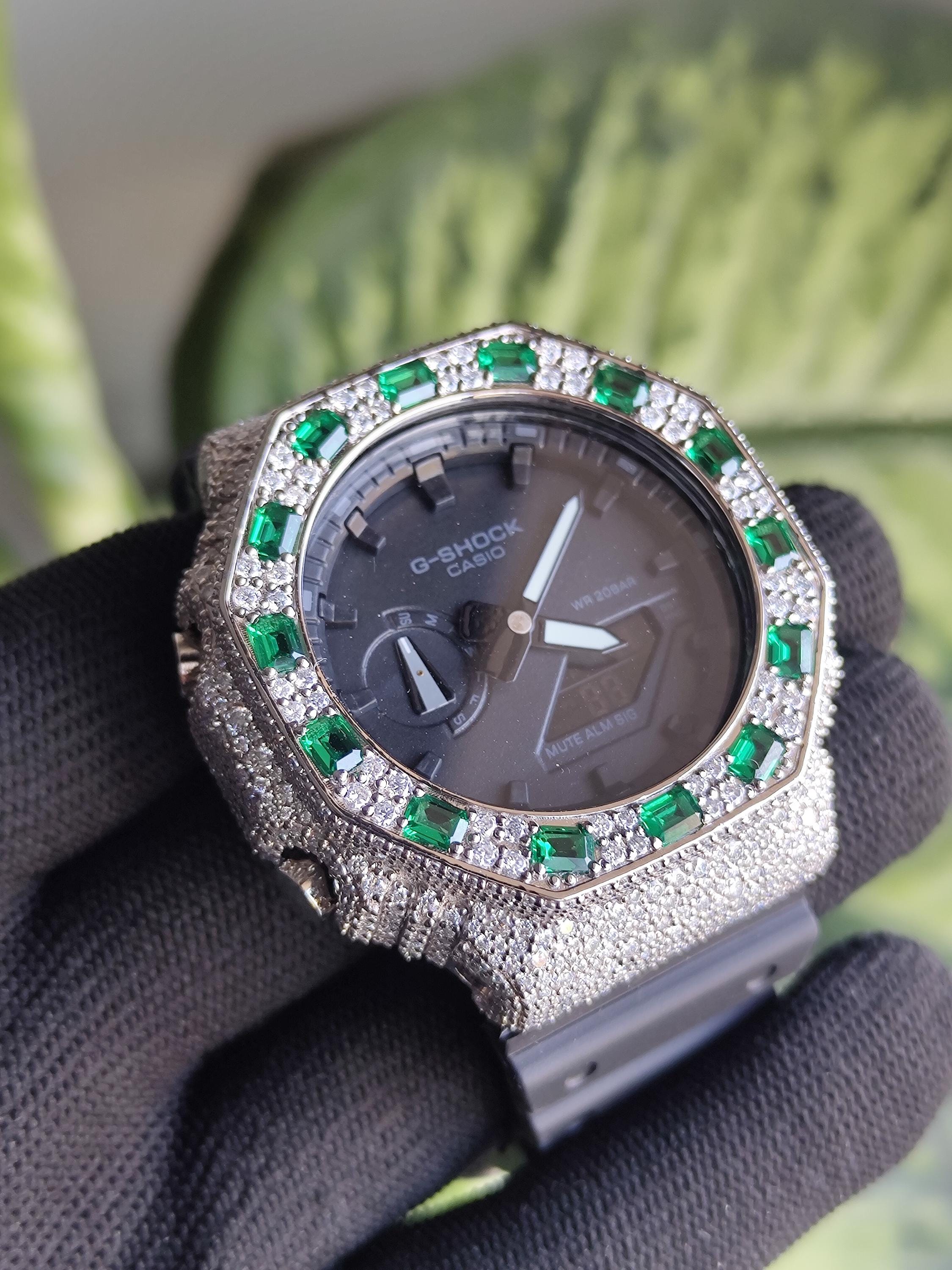 Custom Iced Out Watch: VVS Moissanite, GREEN Dial by Silvoura