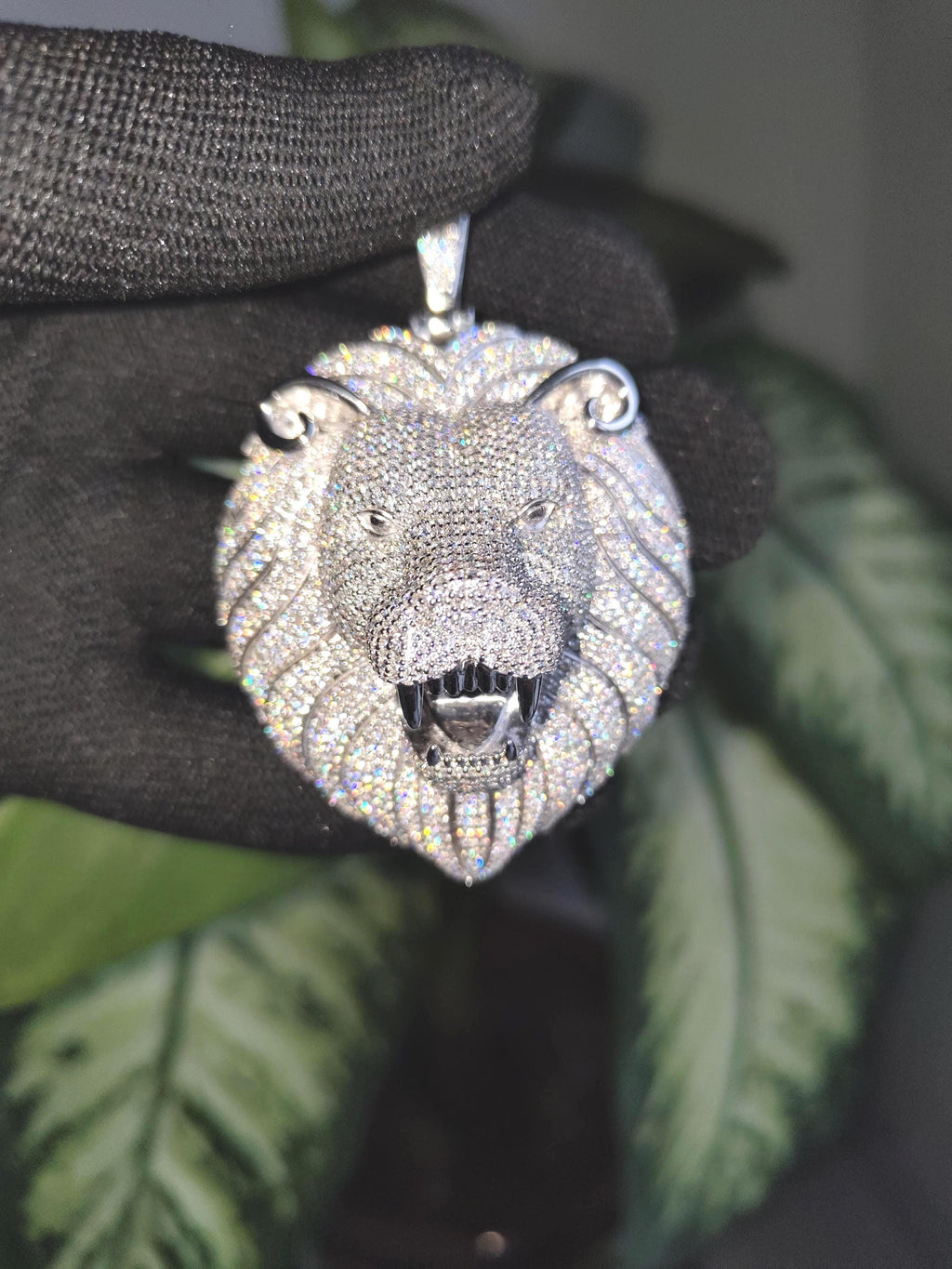 Majestic Lion Head Sterling Silver Moissanite Pendant