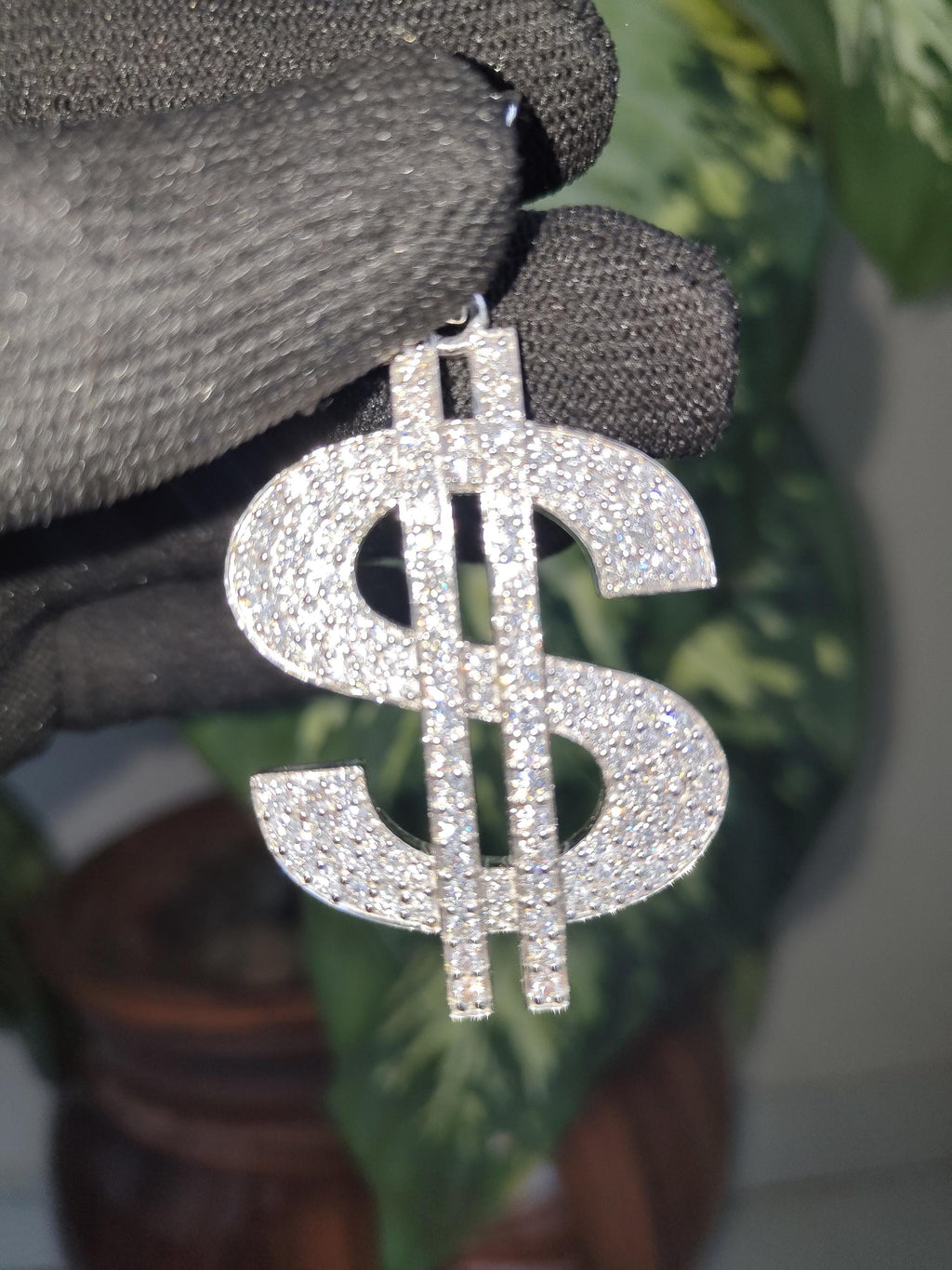 Moissanite Dollar sign Pendant - Handmade 925 Sterling Silver