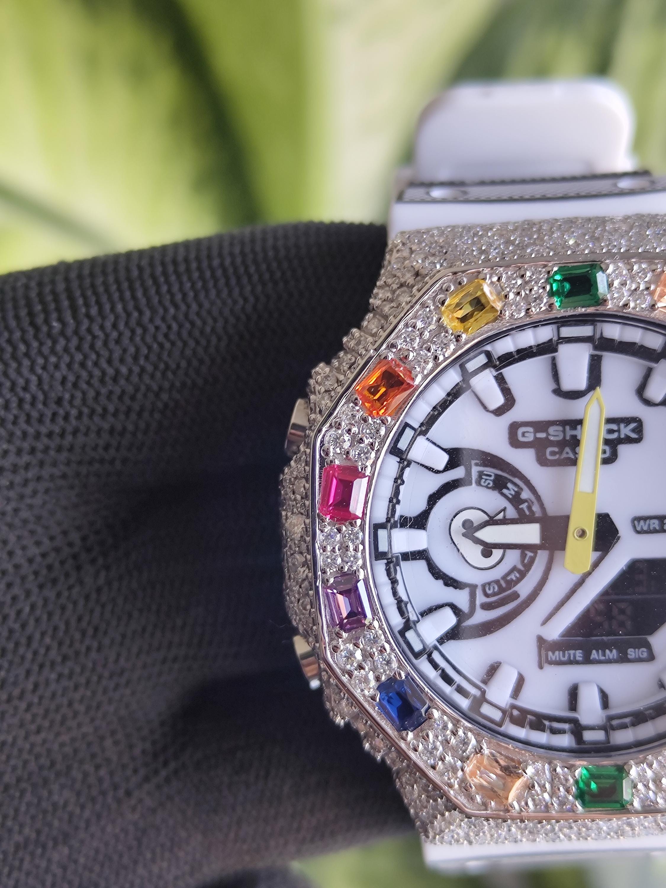 Custom Iced Out Watch: VVS Moissanite, Rainbow Dial by Silvoura