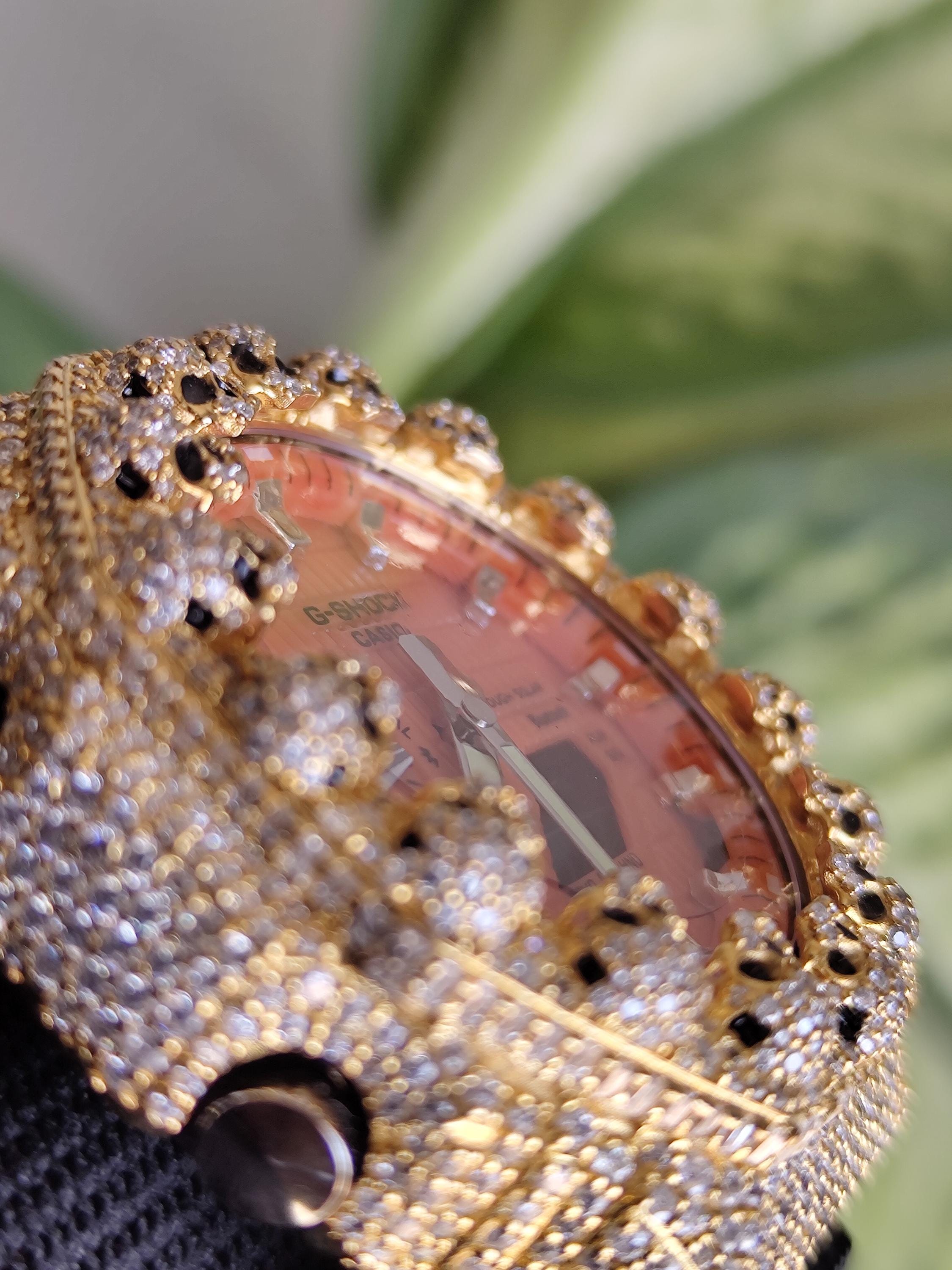 Custom Iced Out Moissanite Watch  – Gold Finish – Skull bazel