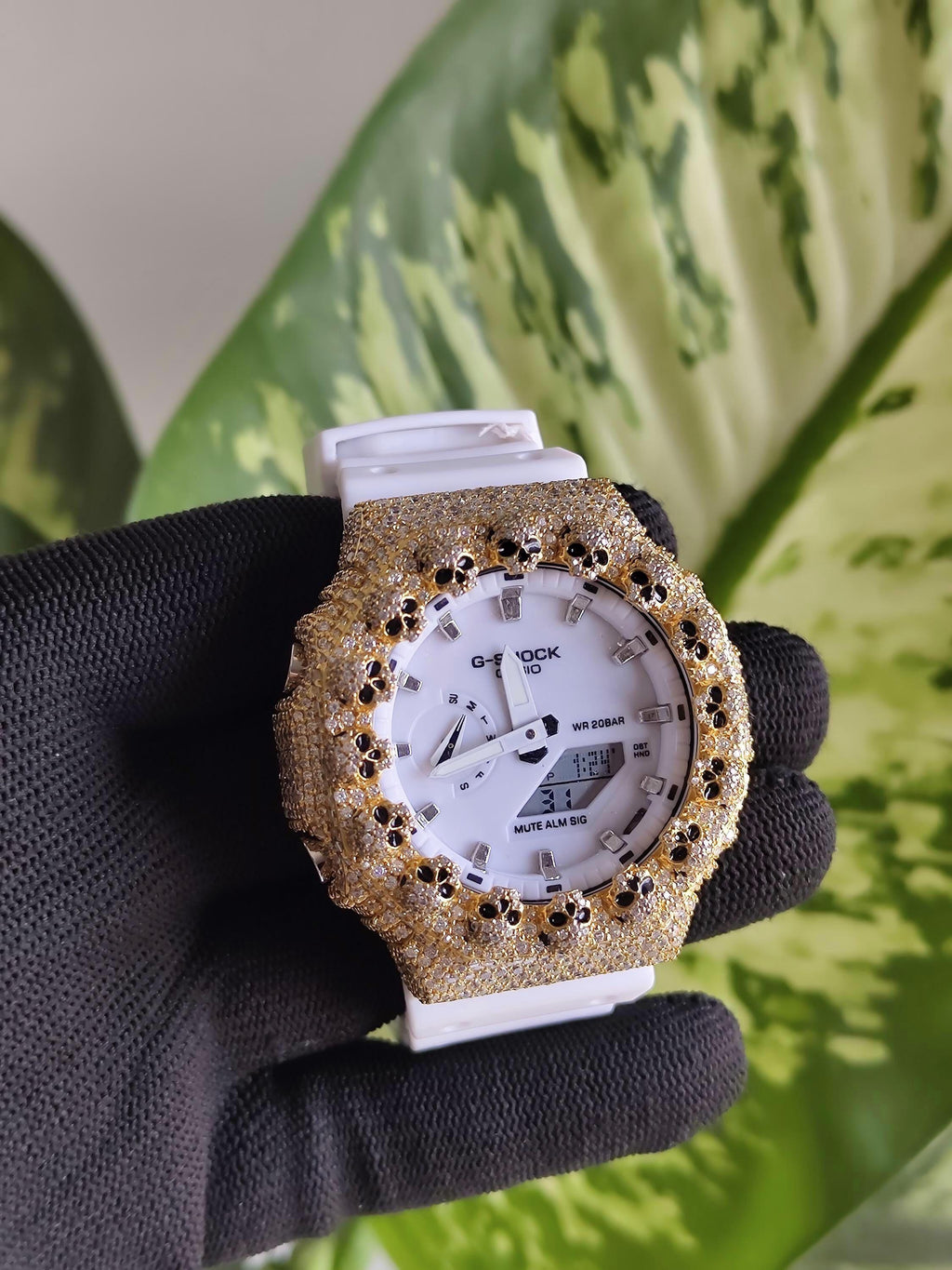 Custom Iced Out Moissanite Watch  – Gold Finish – Skull bazel