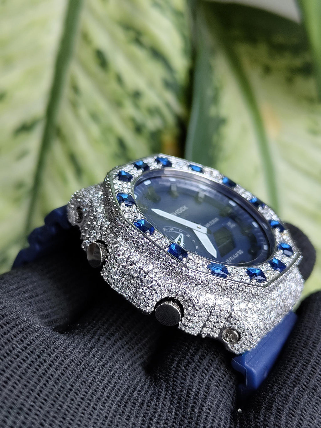 Custom Iced Out Watch: VVS Moissanite, Blue Dial by Silvoura