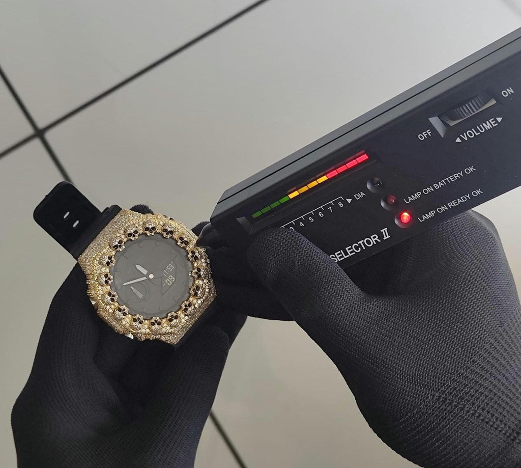 Custom Iced Out Moissanite Watch  – Gold Finish – Skull bazel