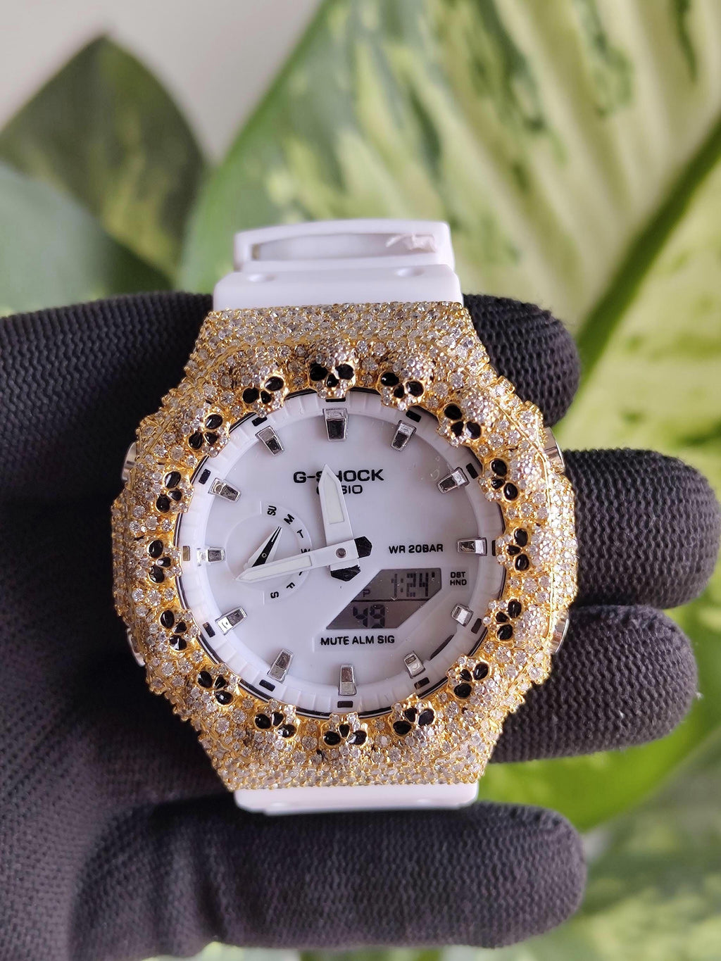 Custom Iced Out Moissanite Watch  – Gold Finish – Skull bazel