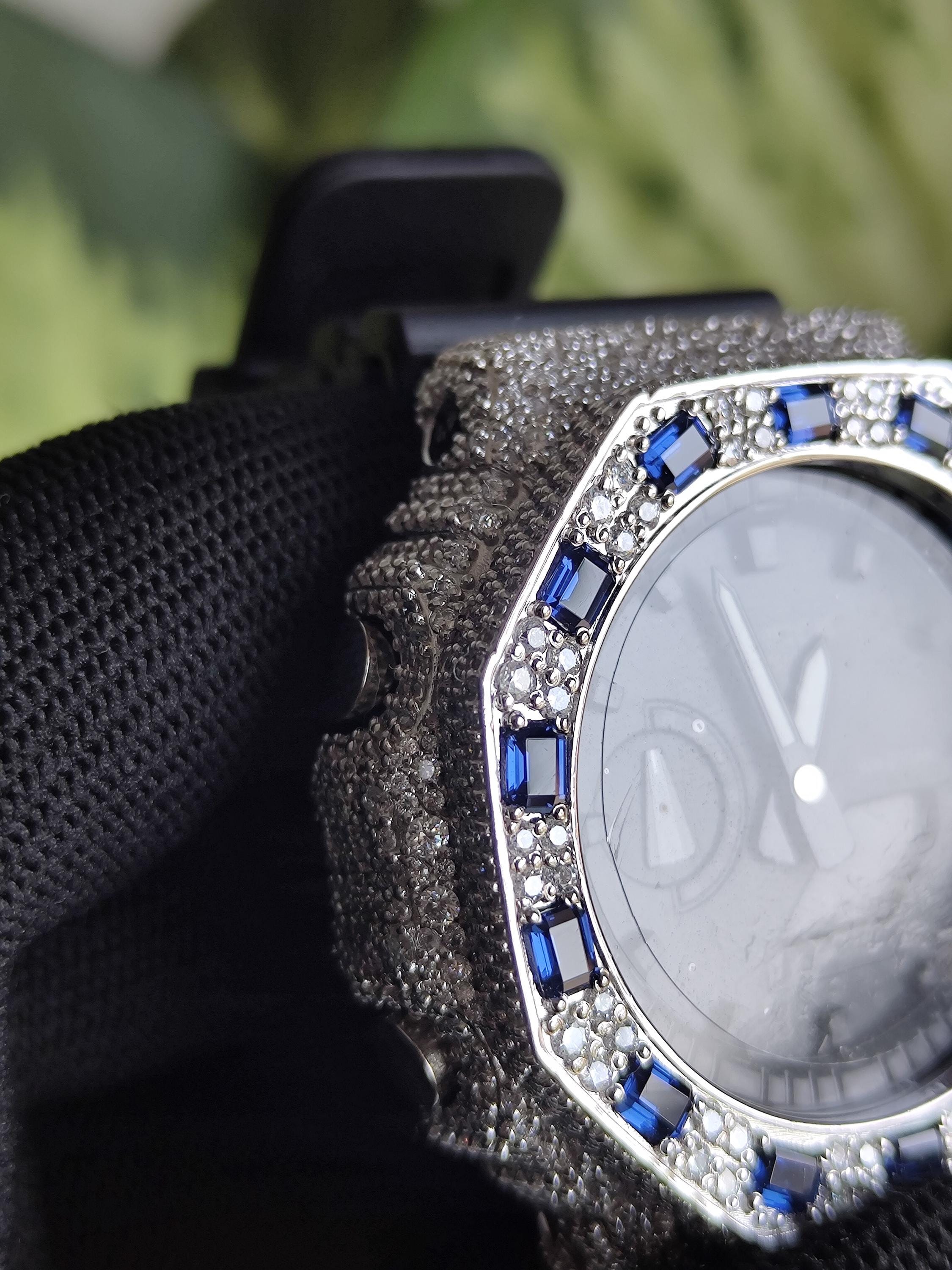 Custom Iced Out Watch: VVS Moissanite, Blue Dial by Silvoura