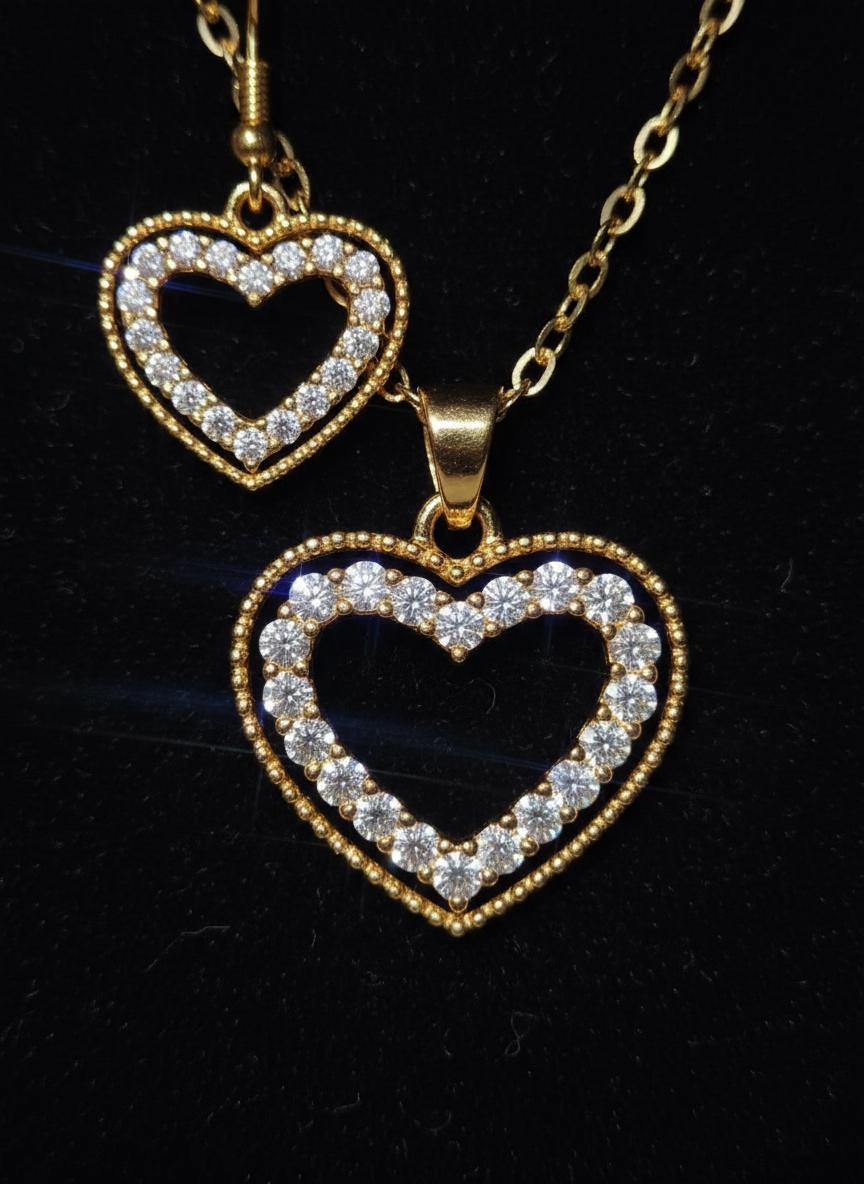Elegant Heart-Shaped Jewelry Set with Sparkling Earrings