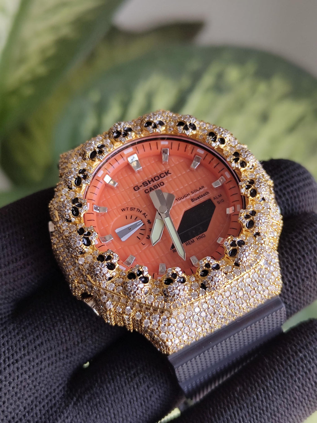 Custom Iced Out Moissanite Watch  – Gold Finish – Skull bazel