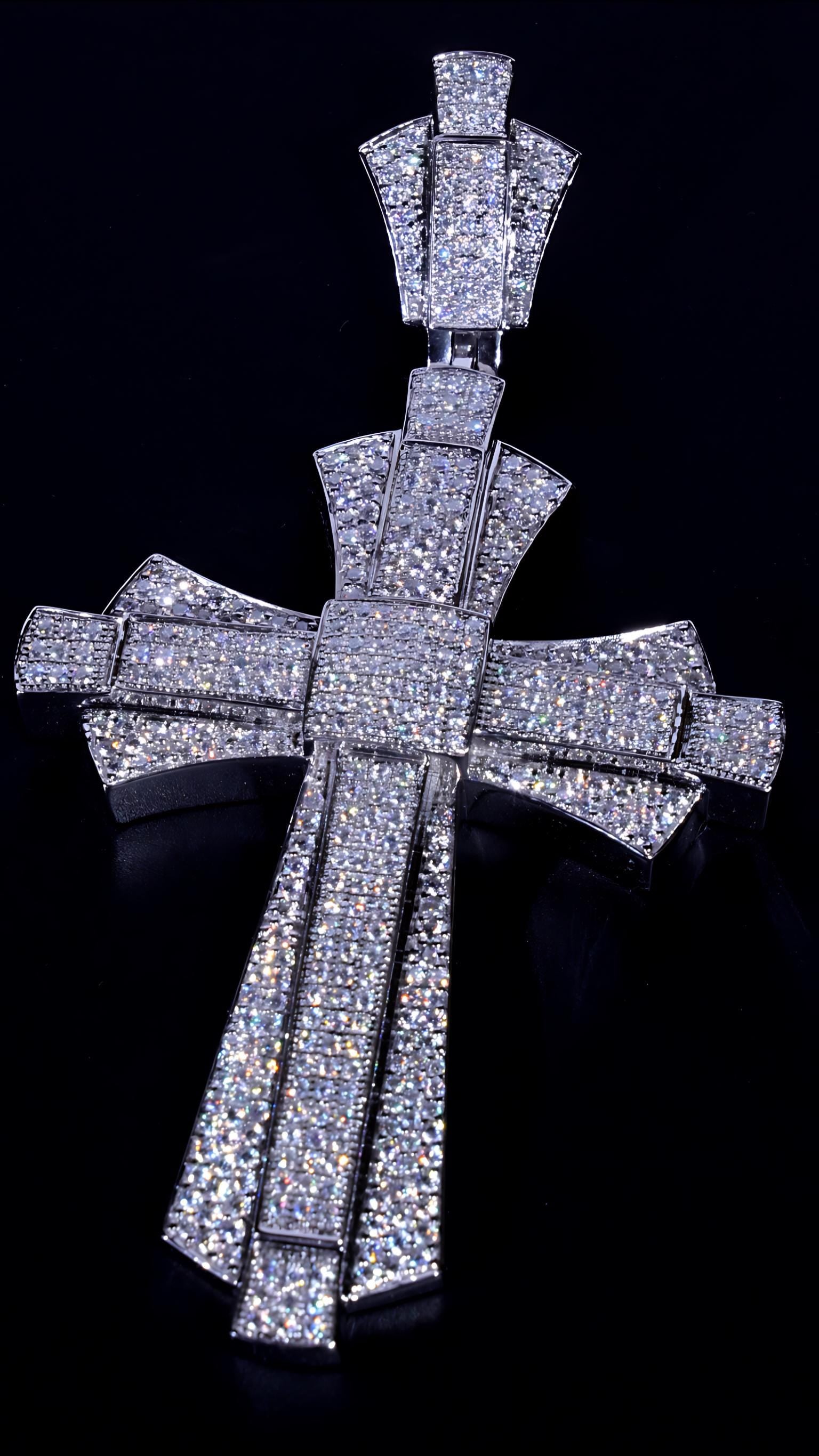 Iced Out Cross Moissanite Pendant : Sterling Silver Hip Hop cross