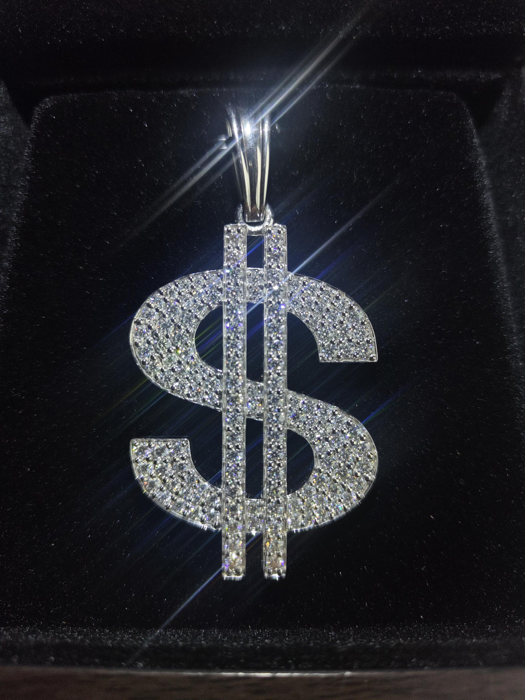 Moissanite Dollar sign Pendant - Handmade 925 Sterling Silver