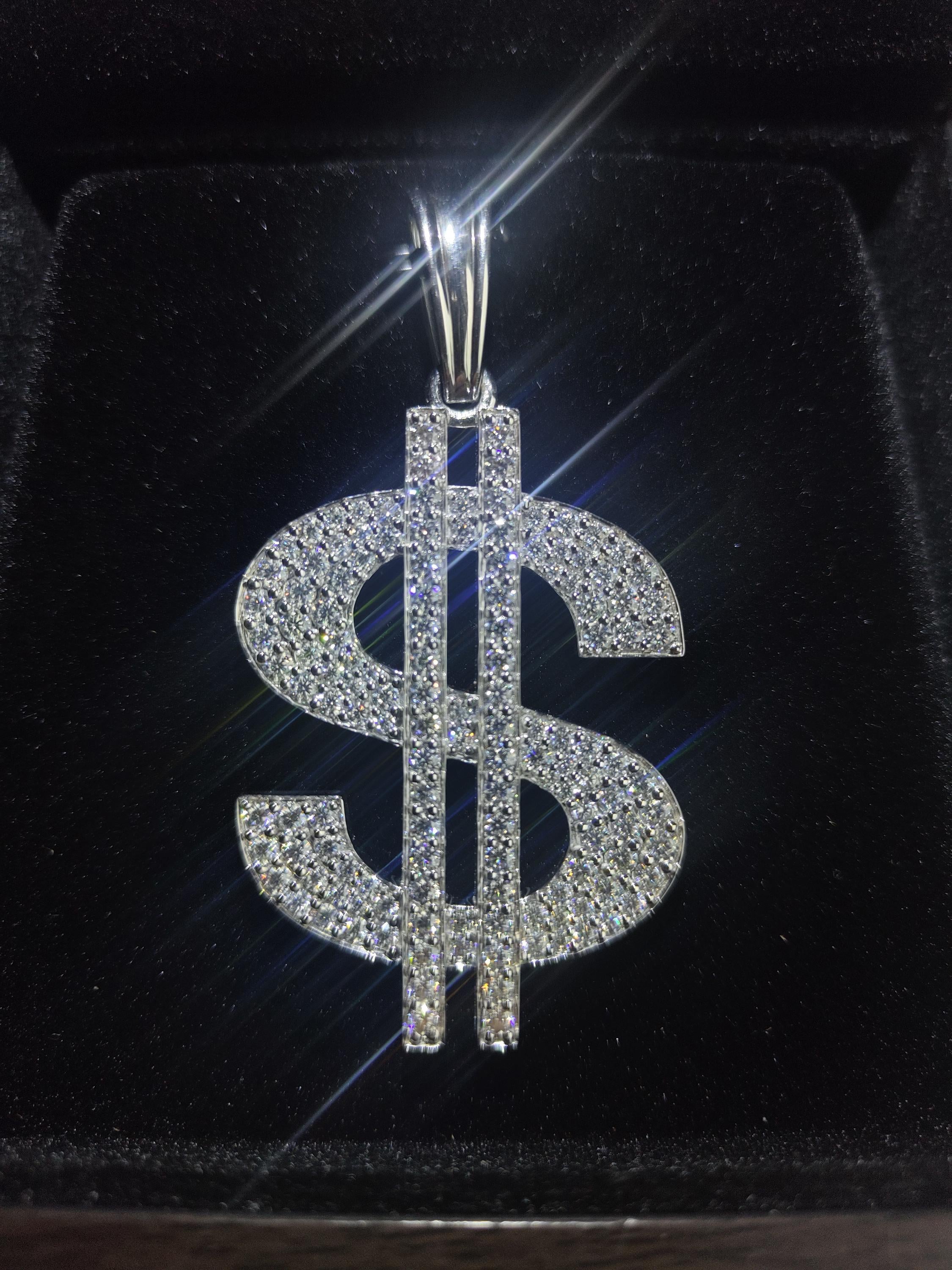 Moissanite Dollar sign Pendant - Handmade 925 Sterling Silver