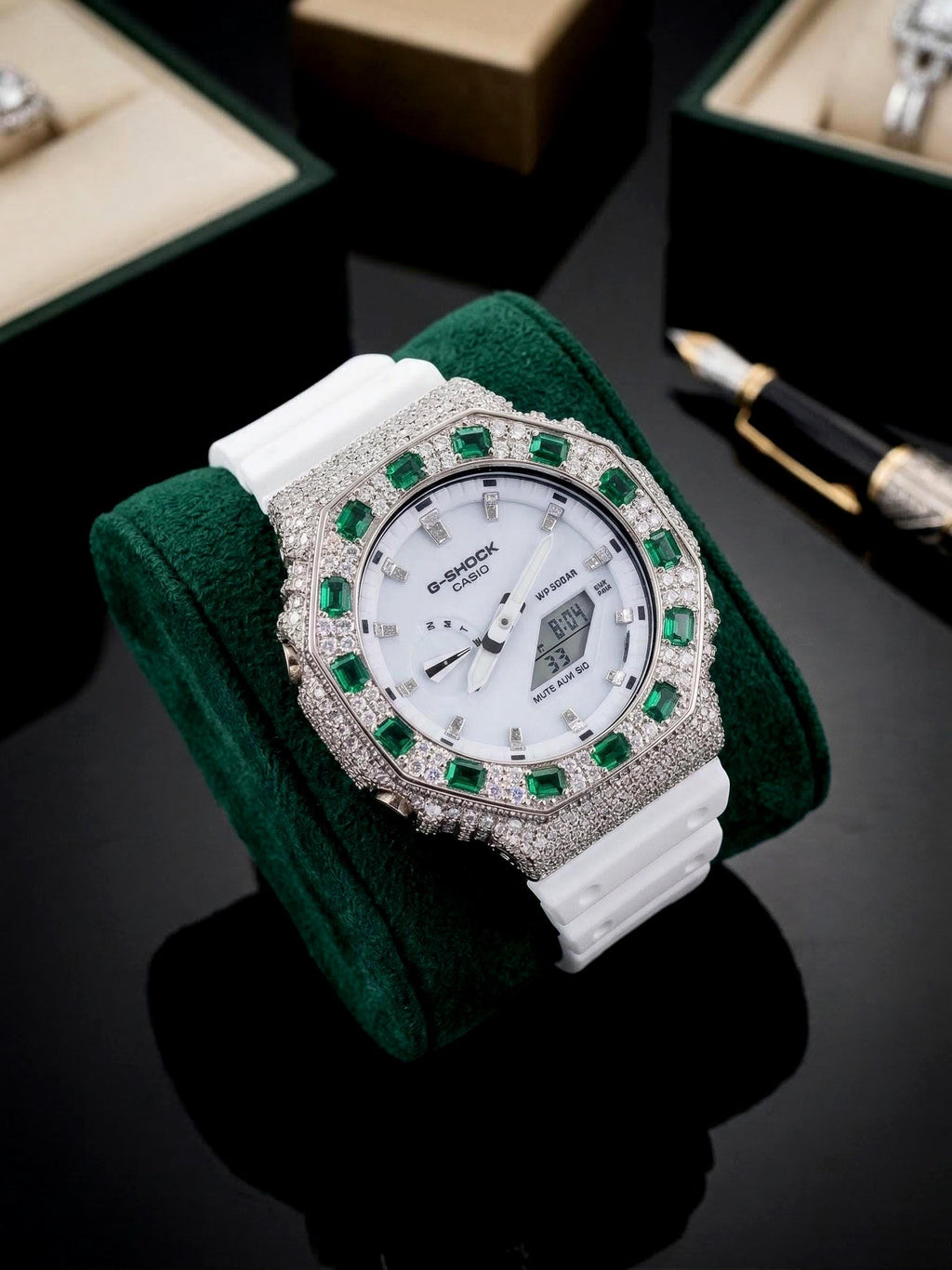 Custom Iced Out Watch: VVS Moissanite, GREEN Dial by Silvoura