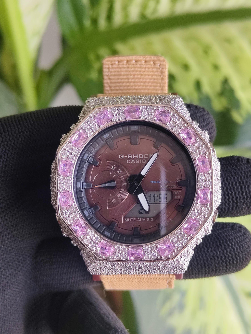 Custom Iced Out Watch: VVS Moissanite, pink Dial by Silvoura