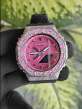 Custom Iced Out Watch: VVS Moissanite, pink Dial by Silvoura