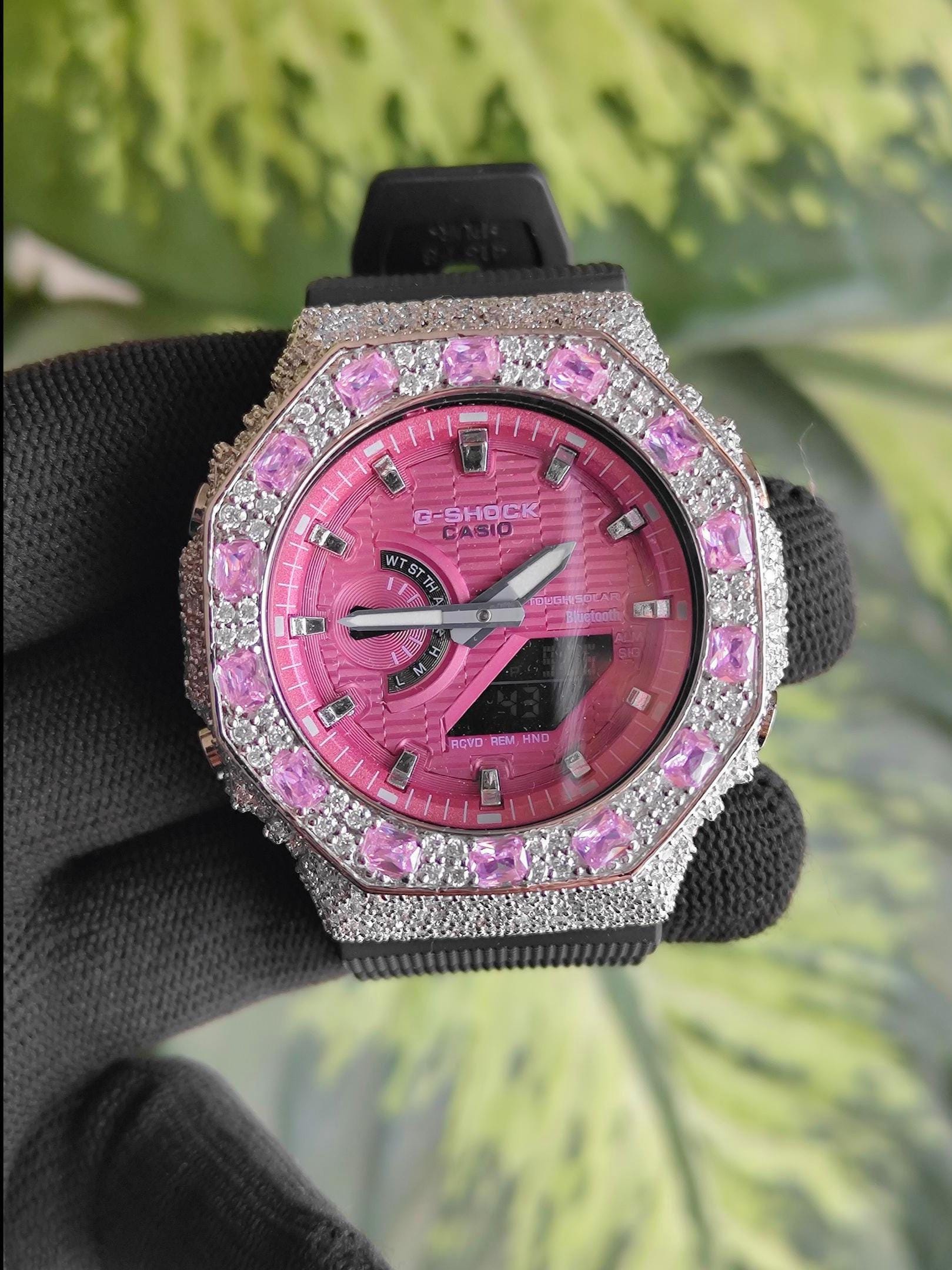Custom Iced Out Watch: VVS Moissanite, pink Dial by Silvoura