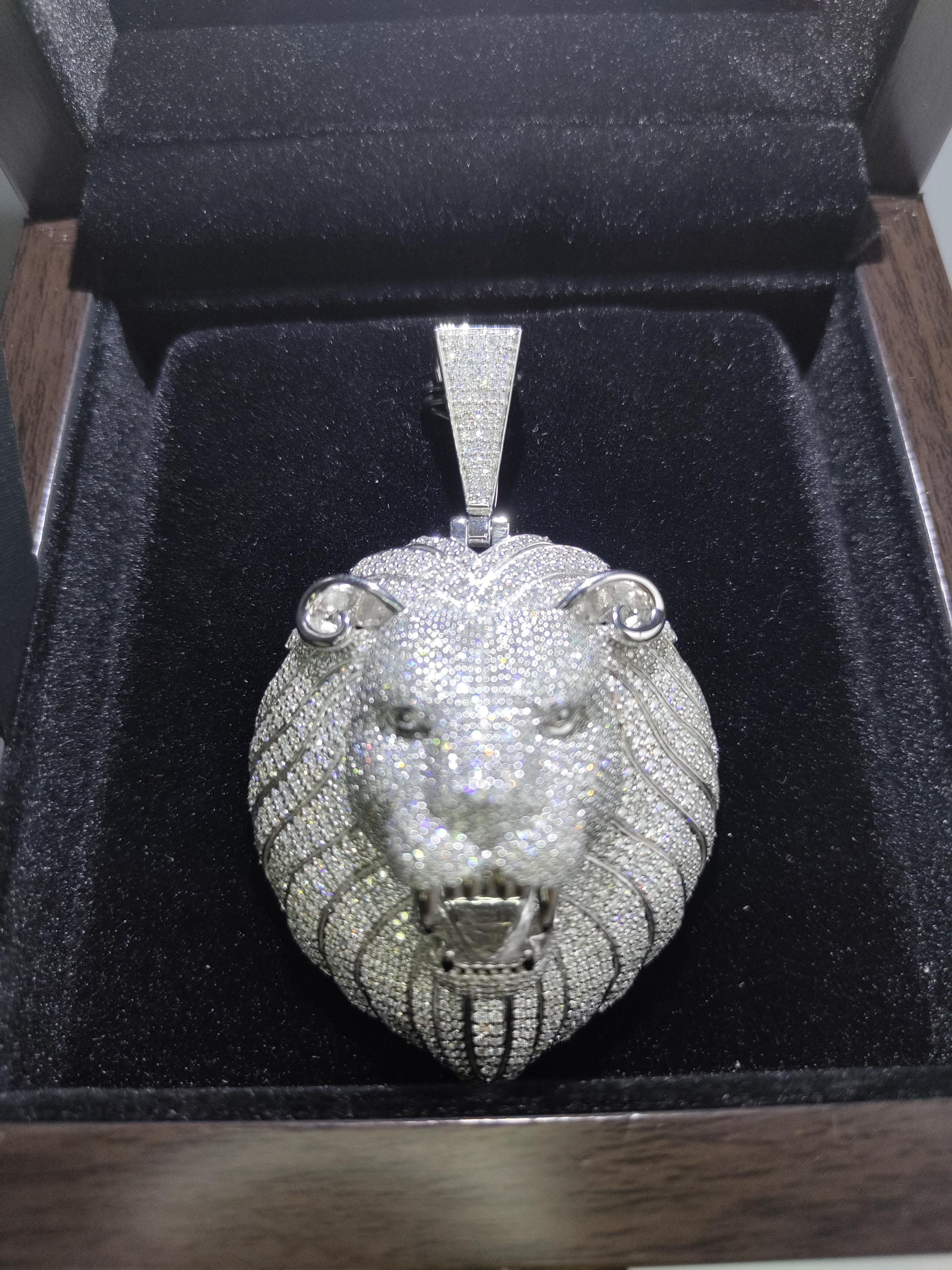 Majestic Lion Head Sterling Silver Moissanite Pendant