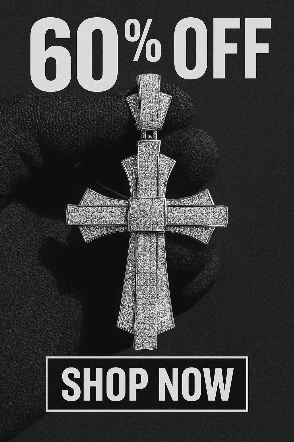 Iced Out Cross Moissanite Pendant : Sterling Silver Hip Hop cross