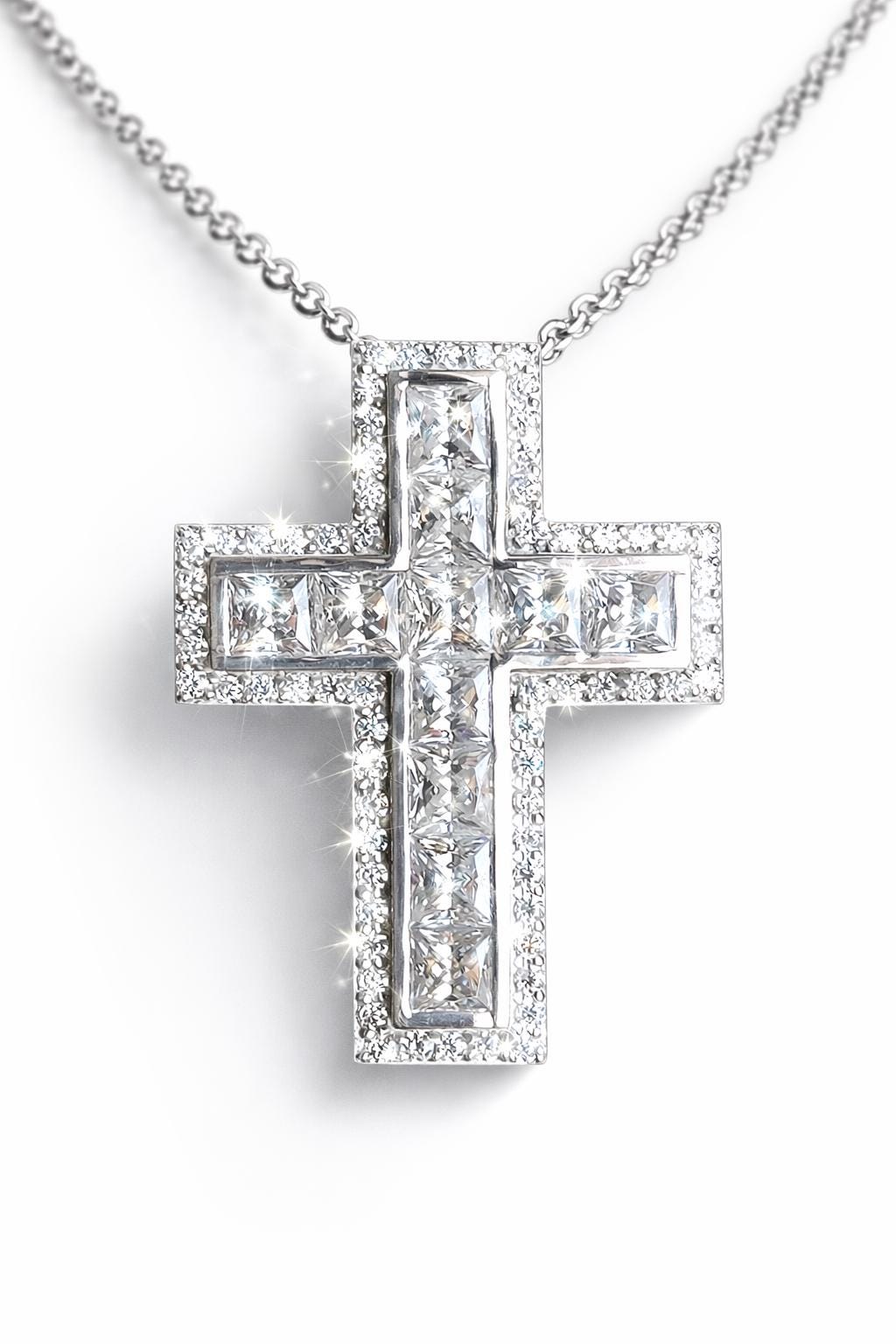 925 Sterling Silver Cross Pendant with Princess cut Moissanite