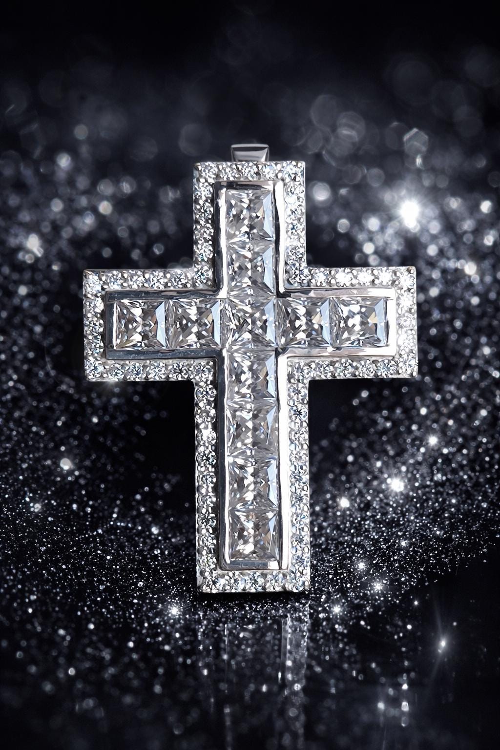 925 Sterling Silver Cross Pendant with Princess cut Moissanite