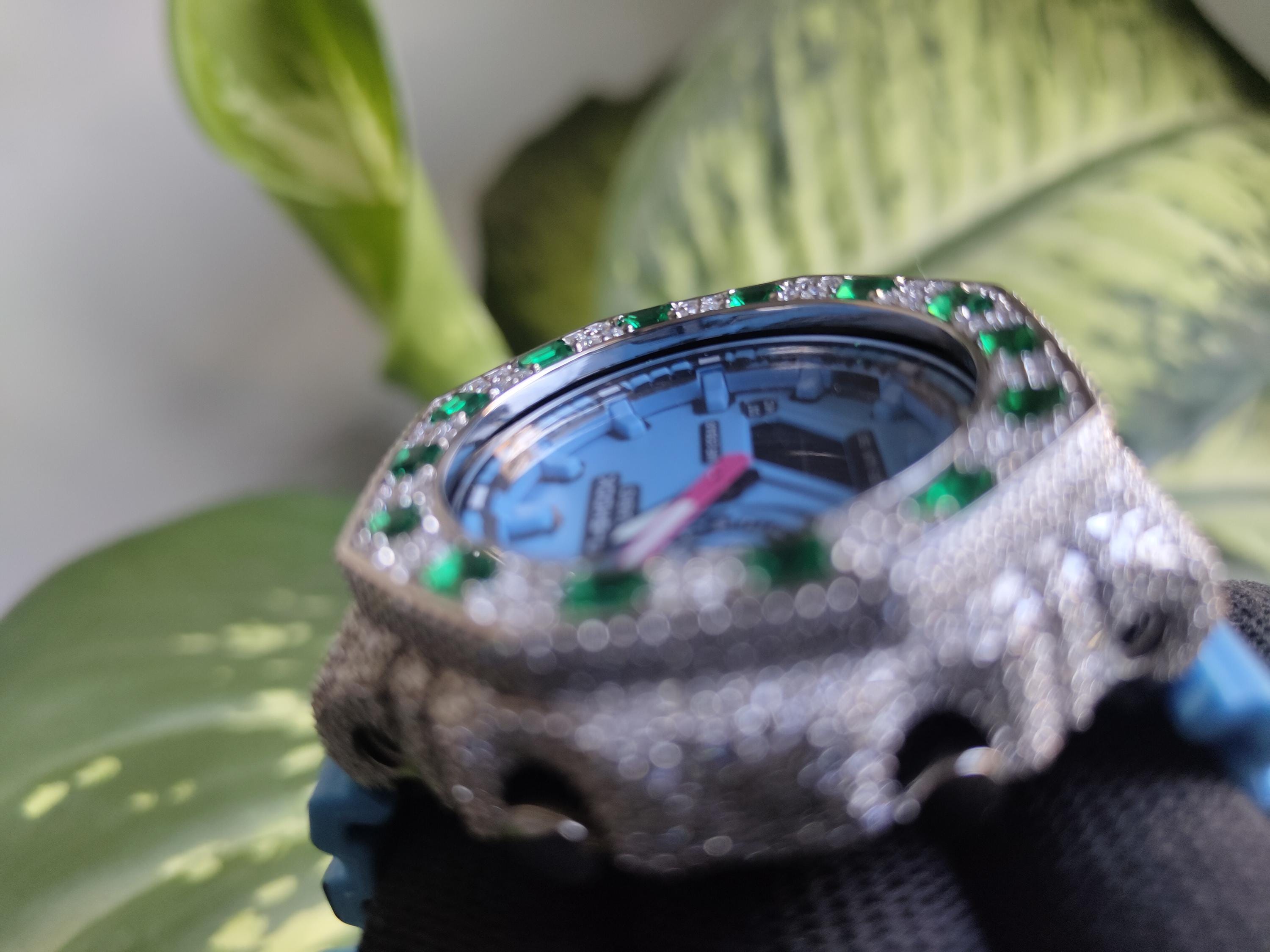Custom Iced Out Watch: VVS Moissanite, GREEN Dial by Silvoura