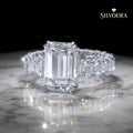 Emerald Cut Moissanite Engagement Ring: 16 Carat Sterling Silver Statement Wedding Ring