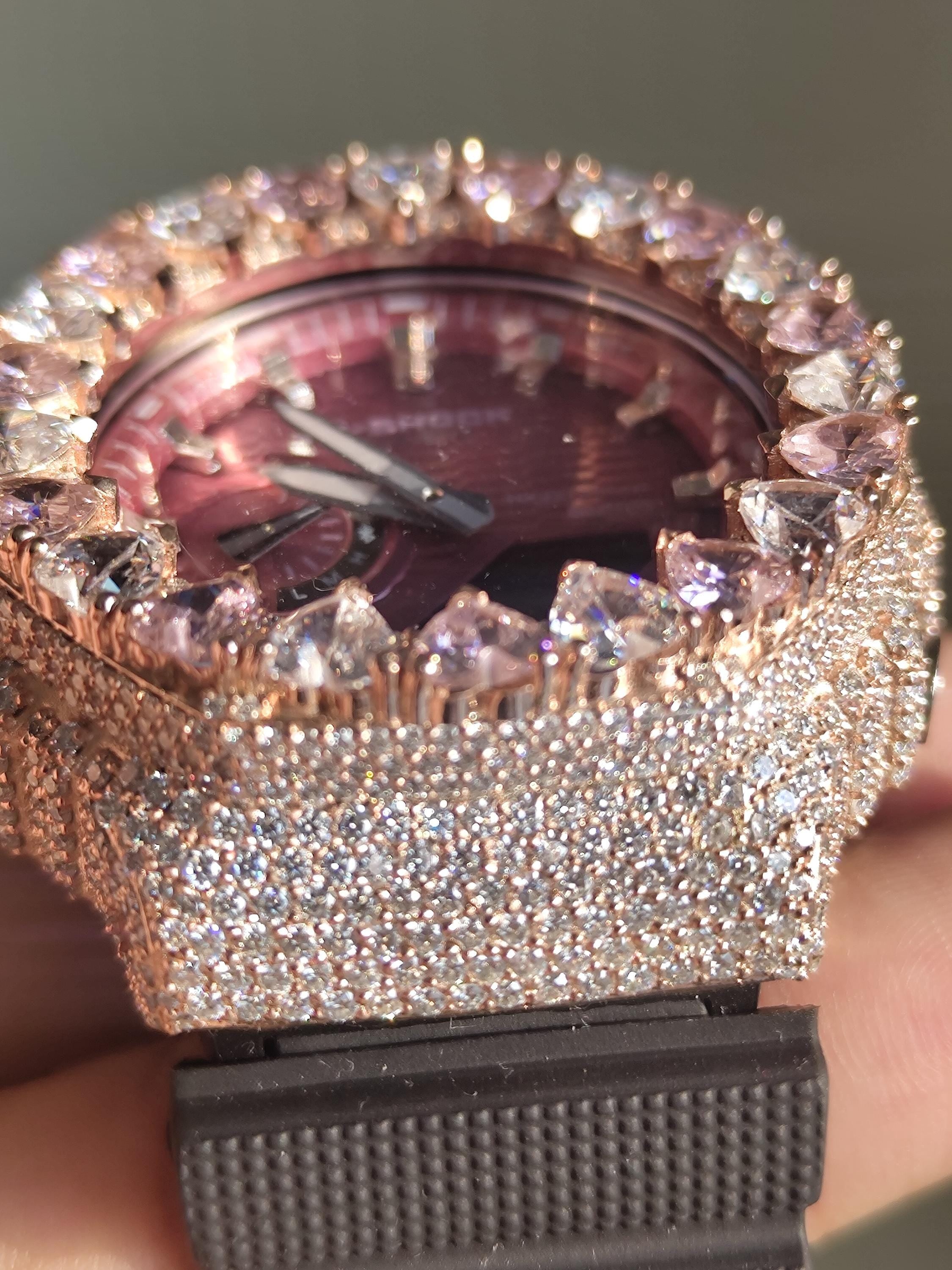 Moissanite Watch – Pink & White Heart - Iced Out Rose Gold Finish – valentine gift
