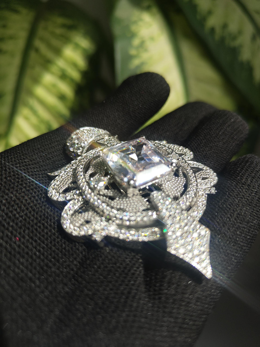 Art Deco Style Moissanite Silver iced out Pendant