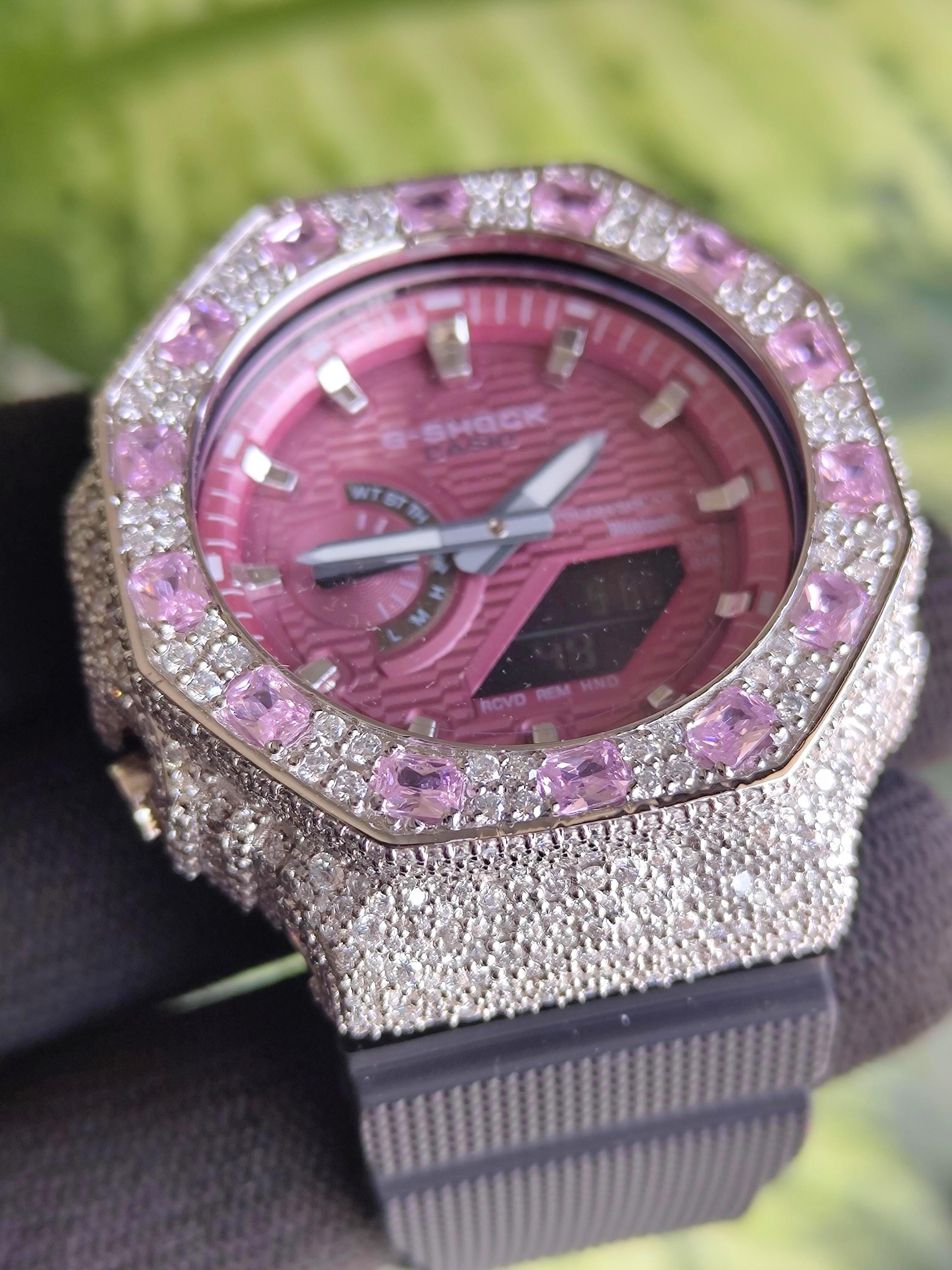 Custom Iced Out Watch: VVS Moissanite, pink Dial by Silvoura