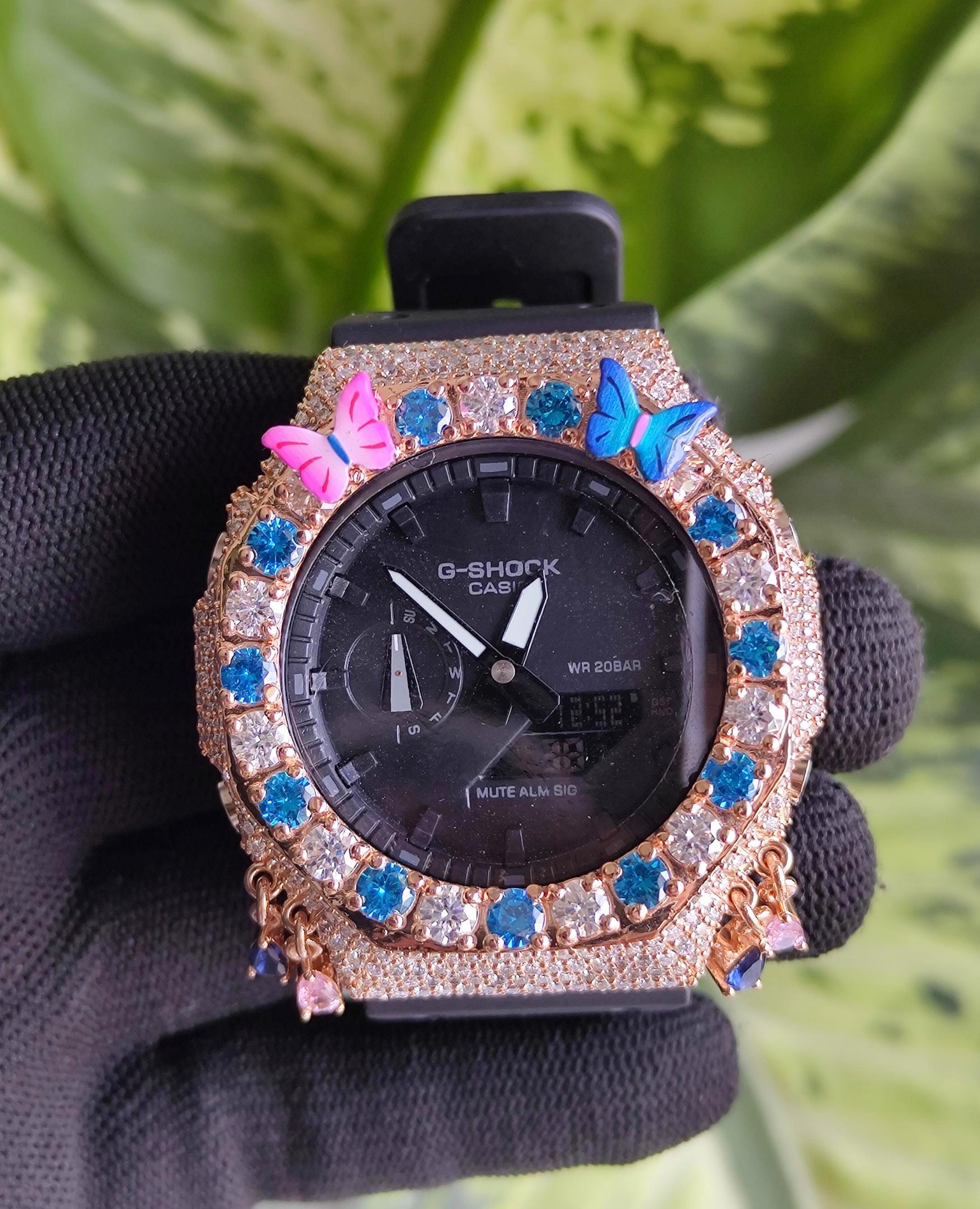 Custom Iced Out Butterfly Moissanite Watch ,Blue & White stones by Silvoura