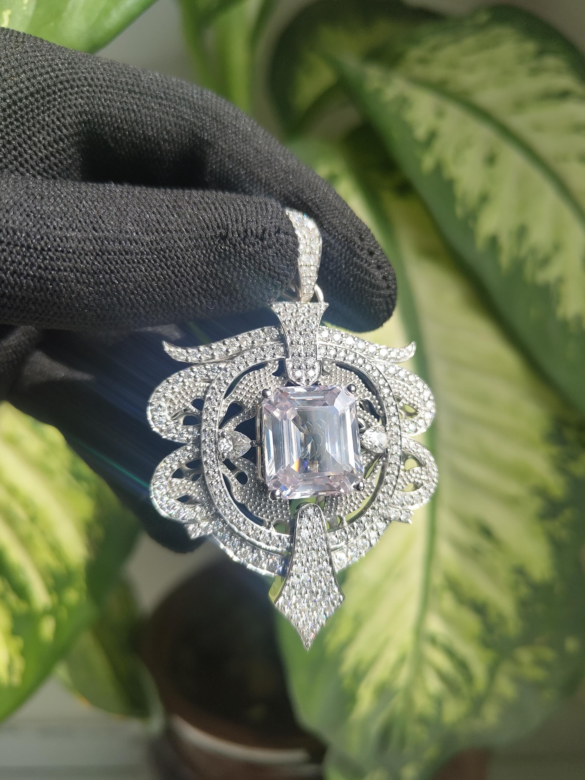 Art Deco Style Moissanite Silver iced out Pendant