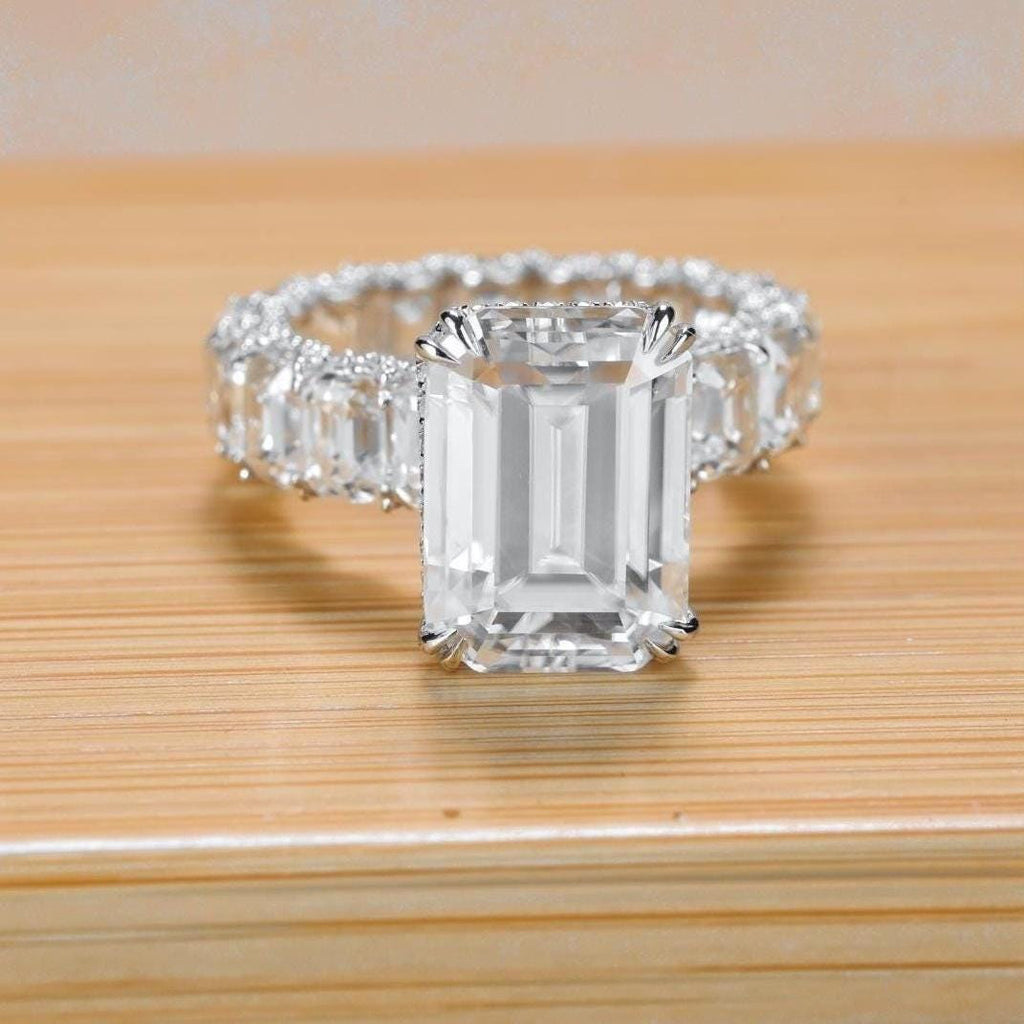 Emerald Cut Moissanite Engagement Ring: 16 Carat Sterling Silver Statement Wedding Ring