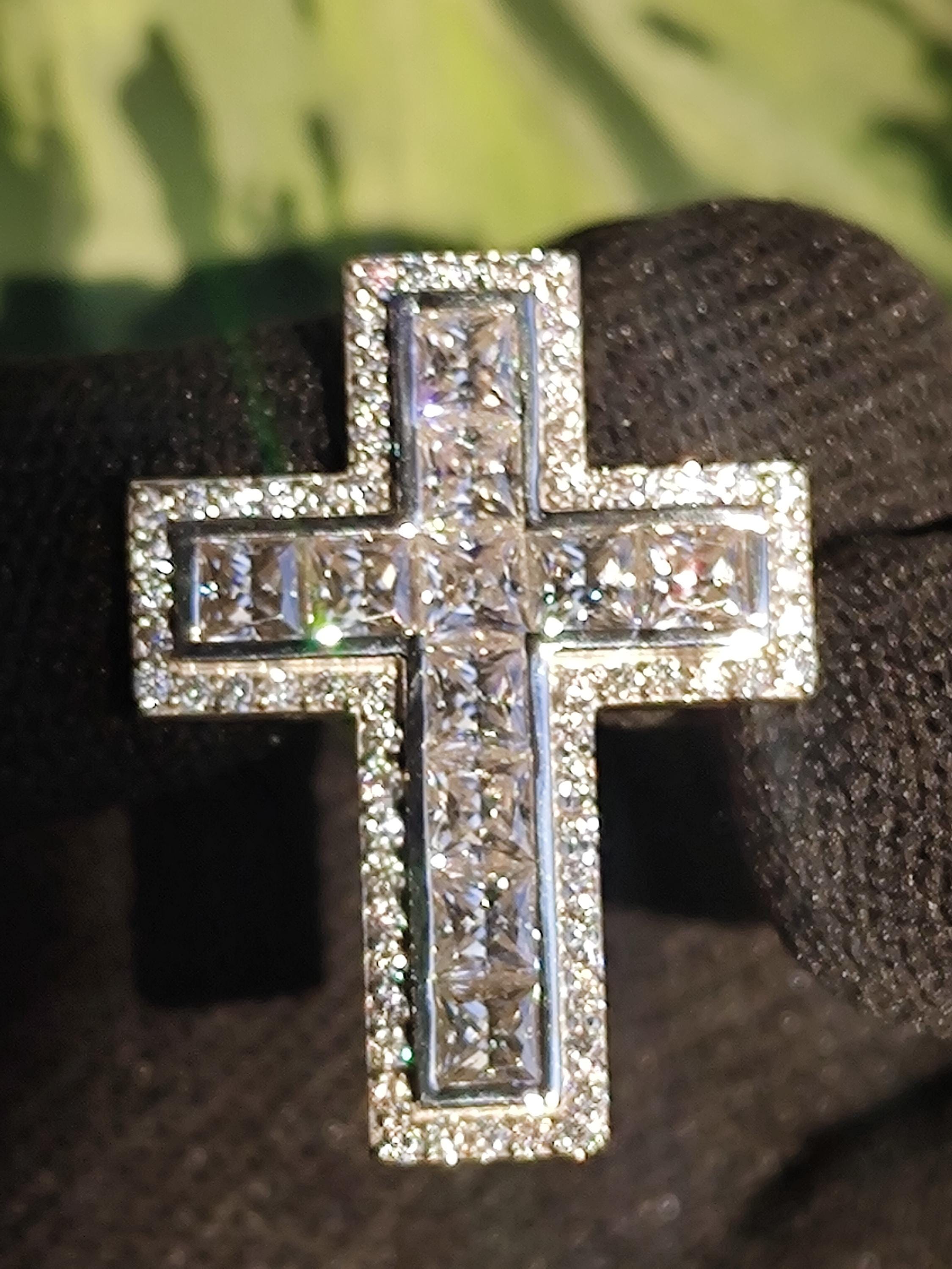 925 Sterling Silver Cross Pendant with Princess cut Moissanite