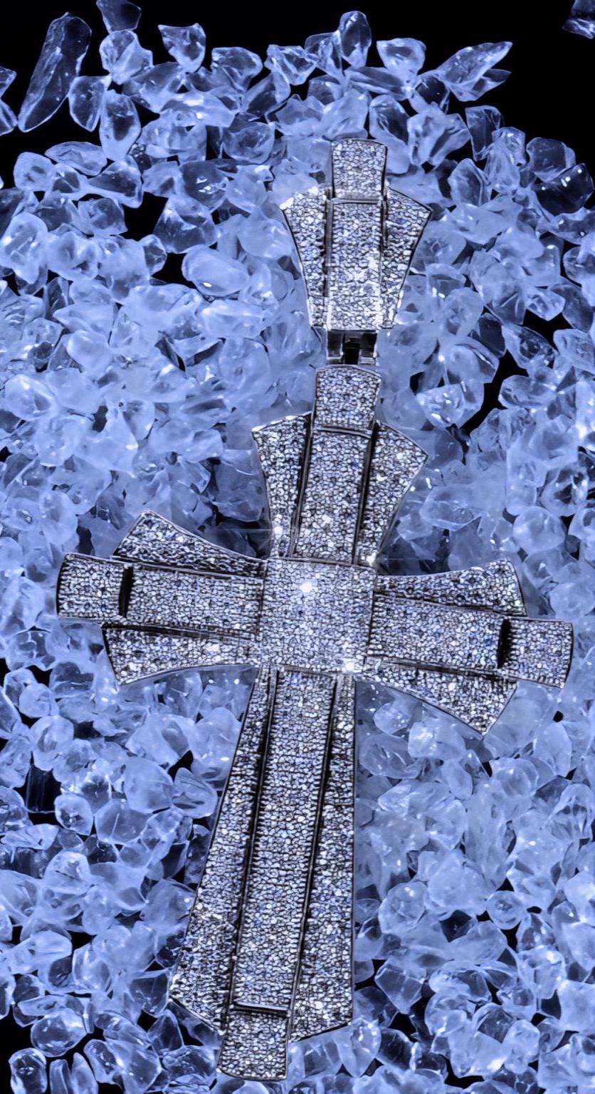 Iced Out Cross Moissanite Pendant : Sterling Silver Hip Hop cross