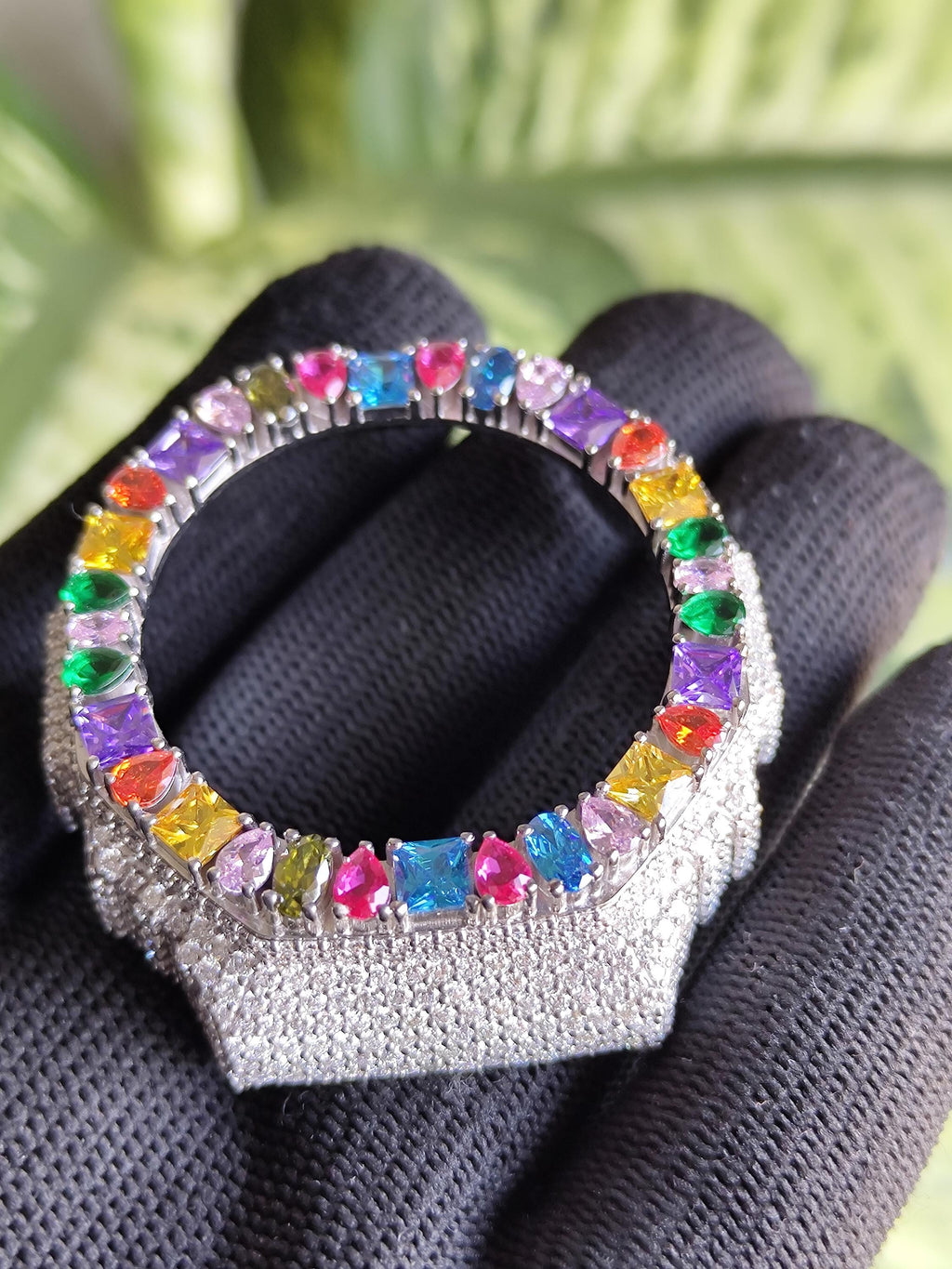 Custom Iced Out GA2100 Bezel: VVS Moissanite Multicolor Gemstone Luxury Design