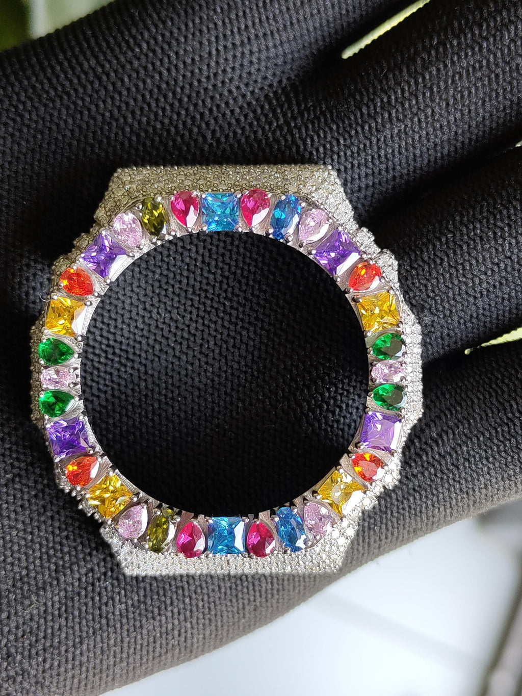 Custom Iced Out GA2100 Bezel: VVS Moissanite Multicolor Gemstone Luxury Design