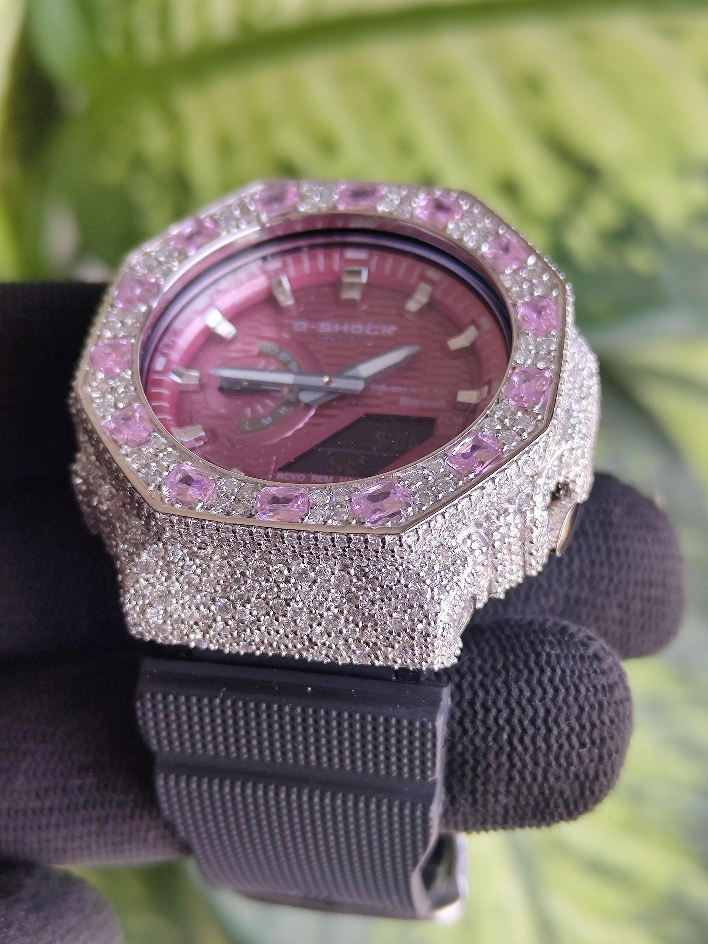 Custom Iced Out Watch: VVS Moissanite, pink Dial by Silvoura