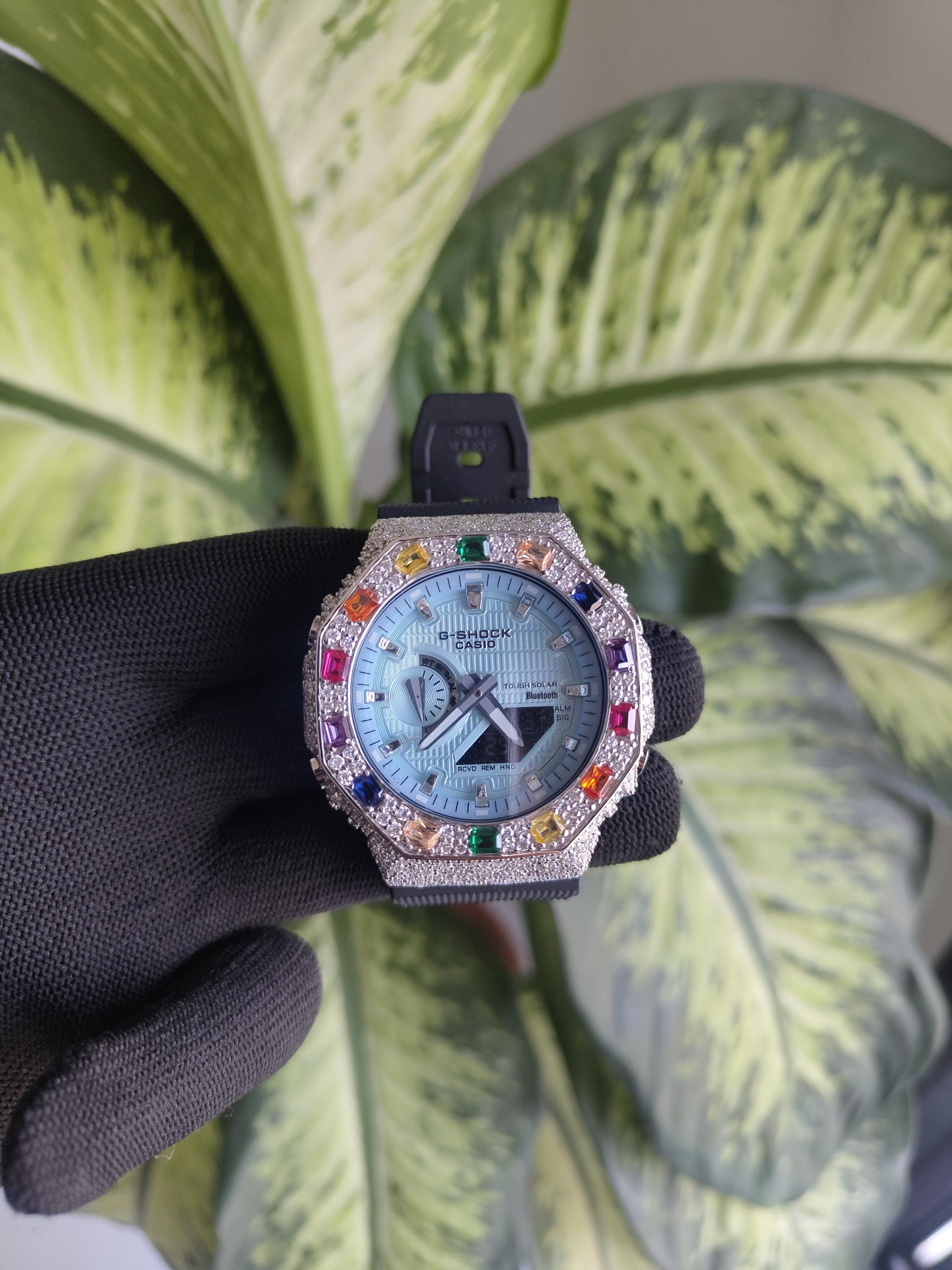 Custom Iced Out Watch: VVS Moissanite, Rainbow Dial by Silvoura