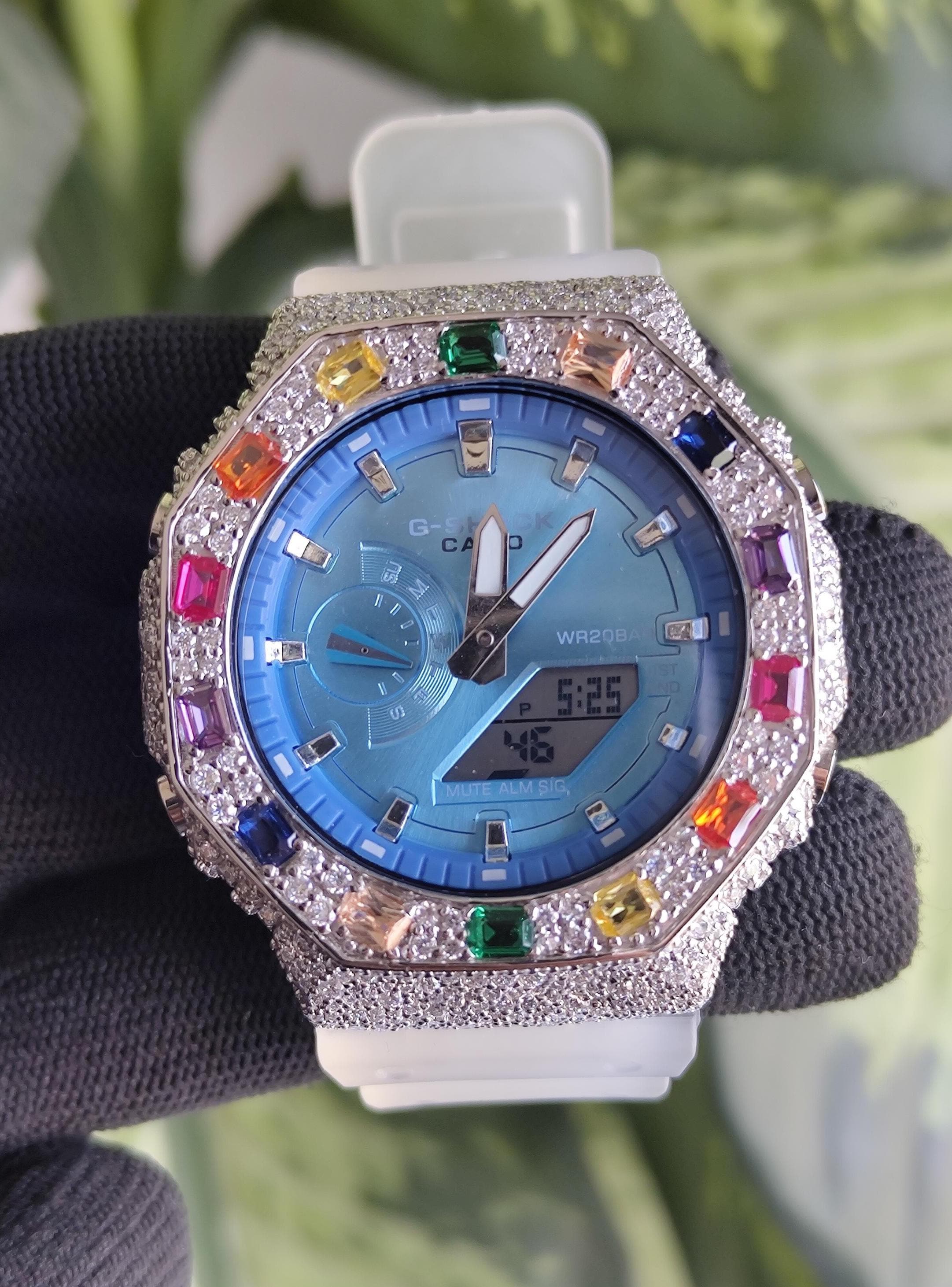 Custom Iced Out Watch: VVS Moissanite, Rainbow Dial by Silvoura