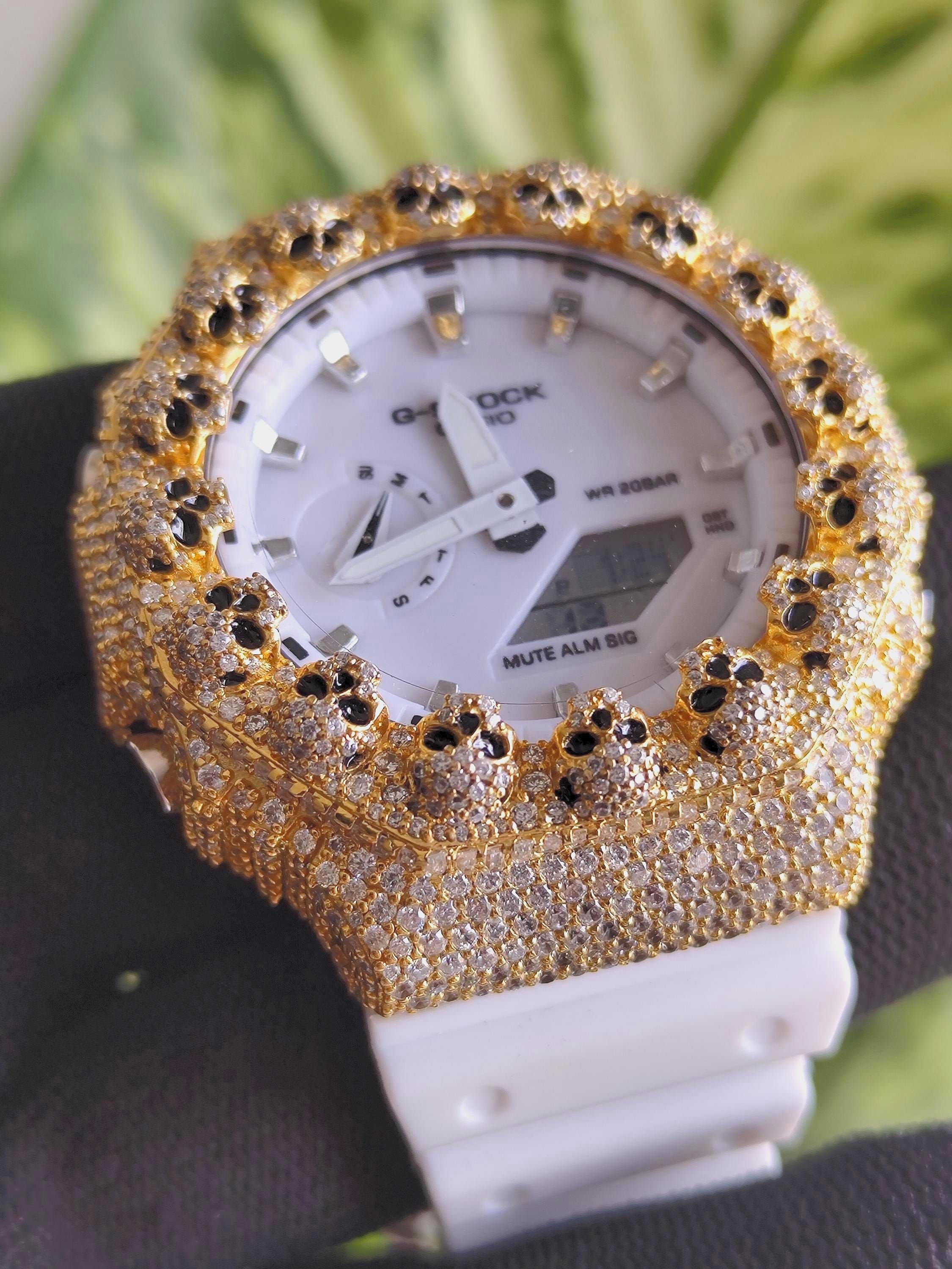Custom Iced Out Moissanite Watch  – Gold Finish – Skull bazel