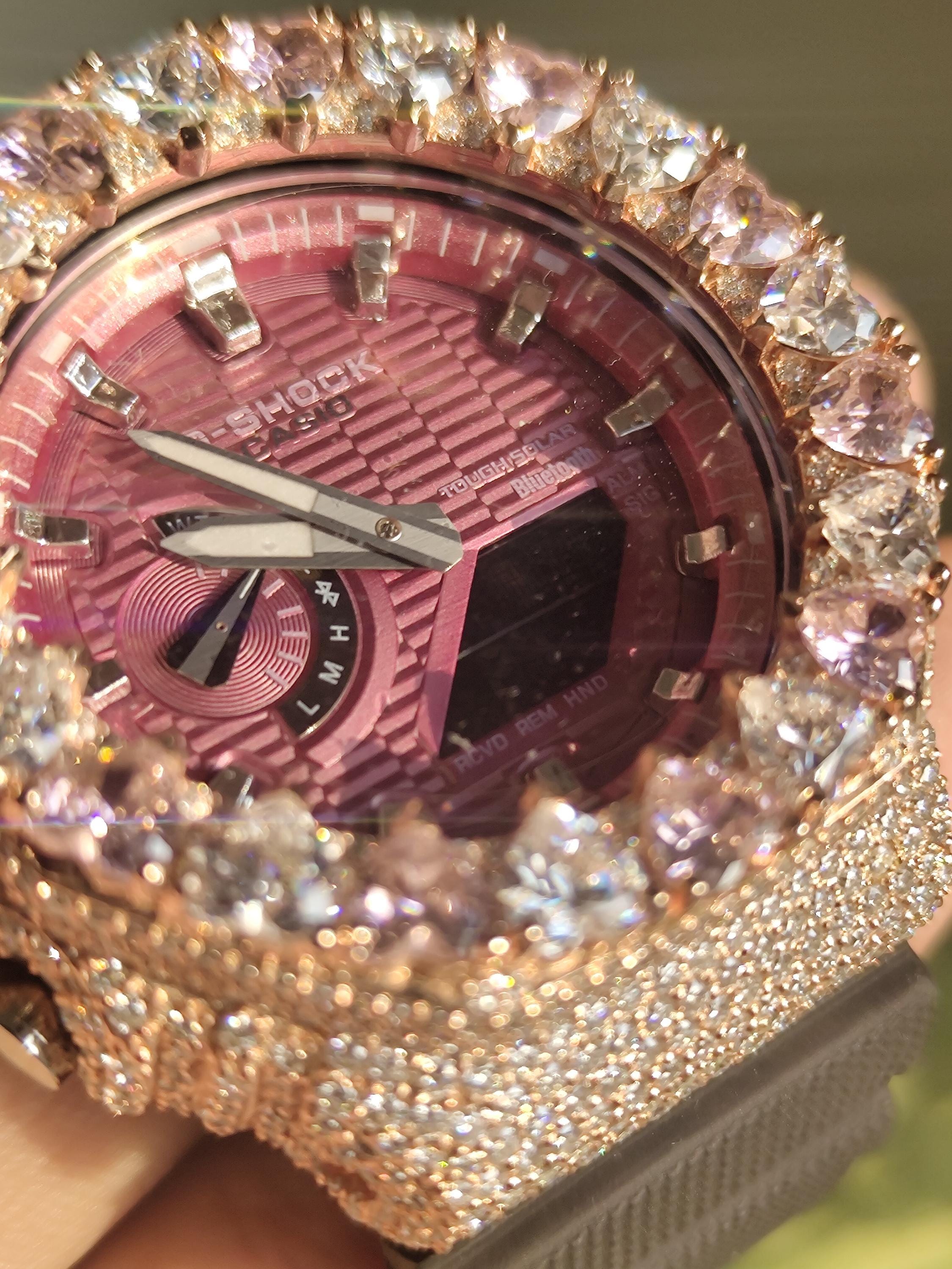 Moissanite Watch – Pink & White Heart - Iced Out Rose Gold Finish – valentine gift