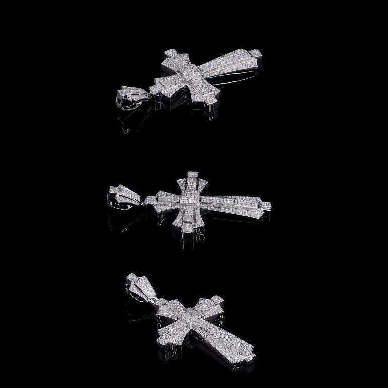 Iced Out Cross Moissanite Pendant : Sterling Silver Hip Hop cross