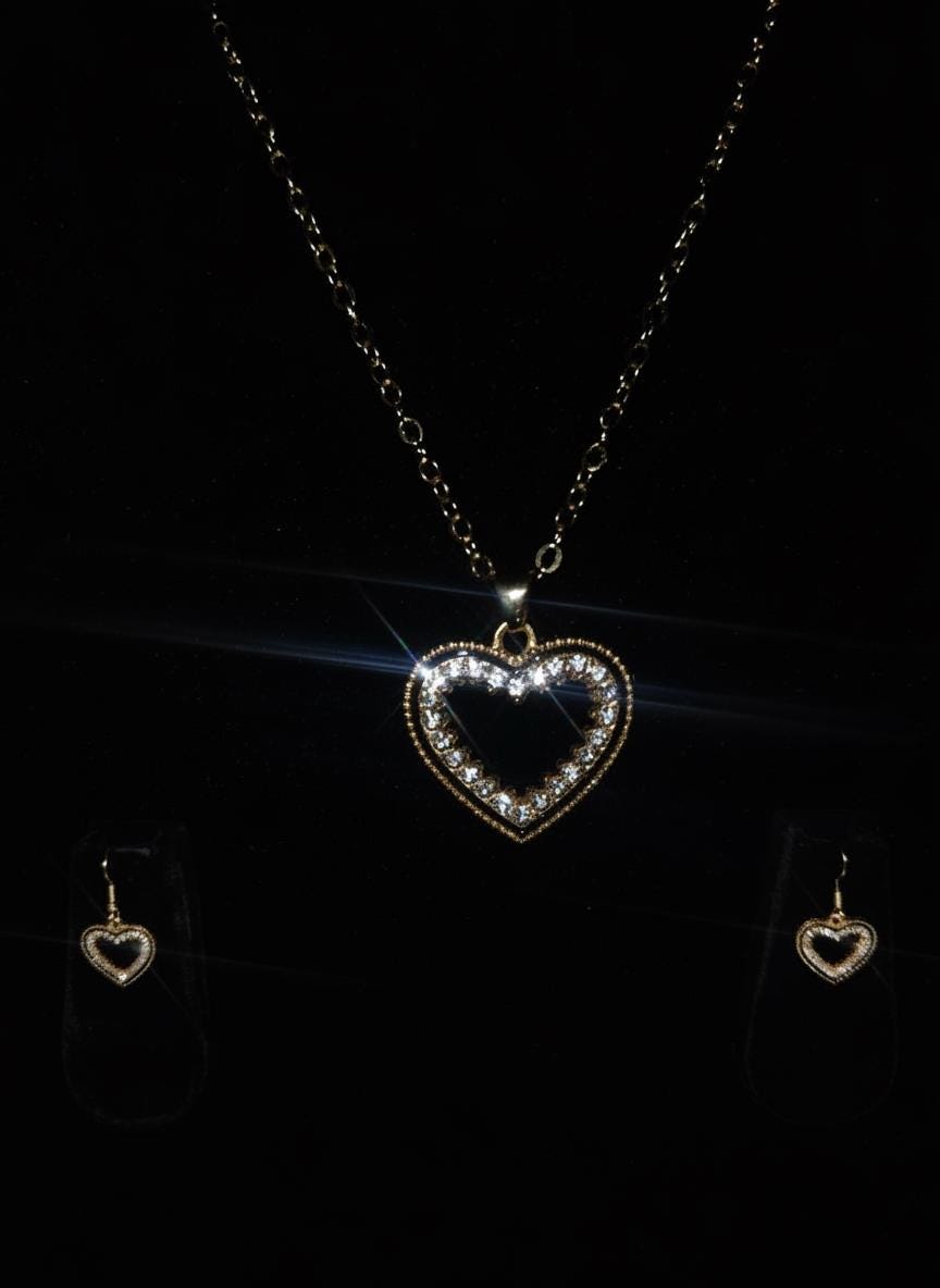Elegant Heart-Shaped Jewelry Set with Sparkling Earrings